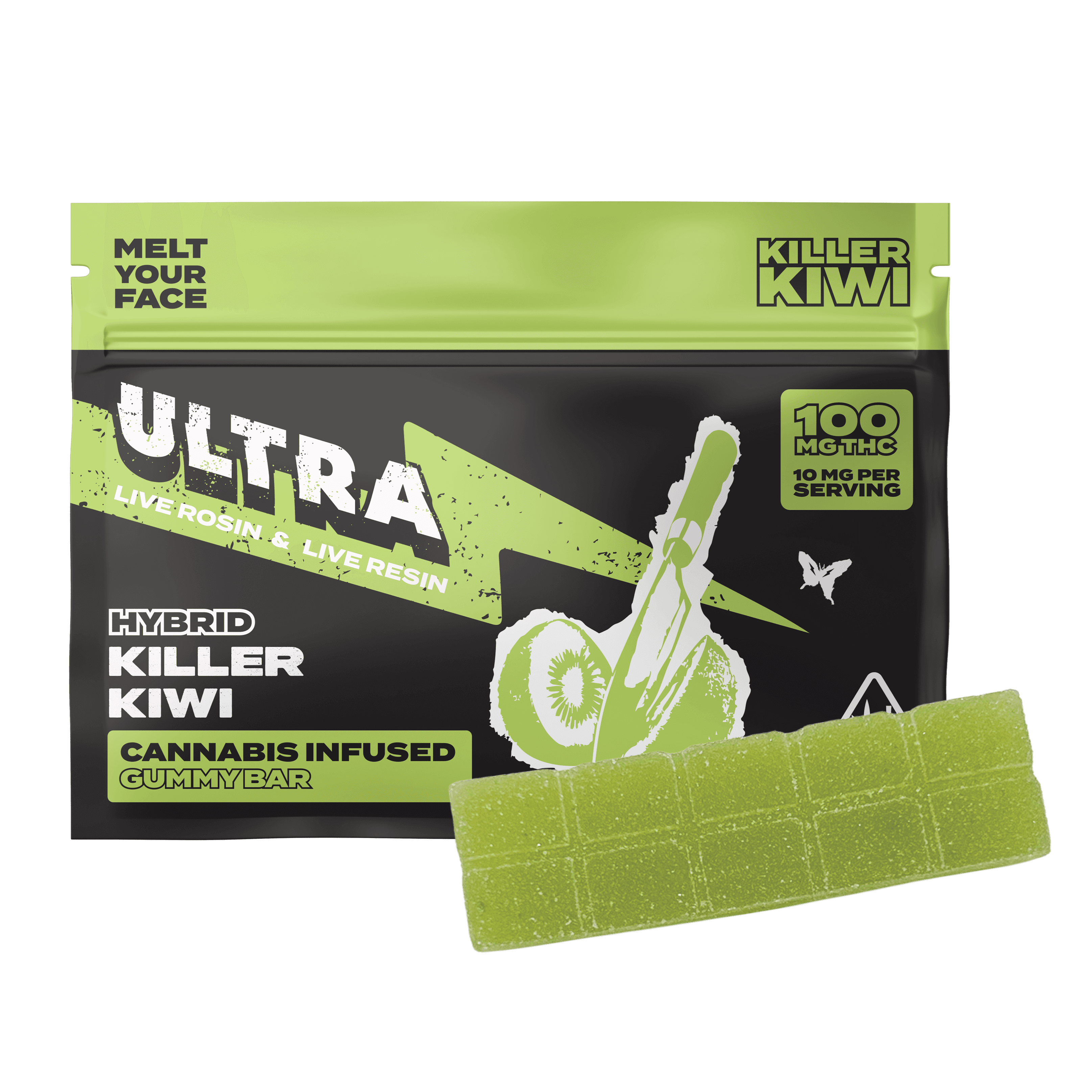 Ultra Live Rosin and Live Resin Gummy Bar 100mg Hybrid Killer Kiwi