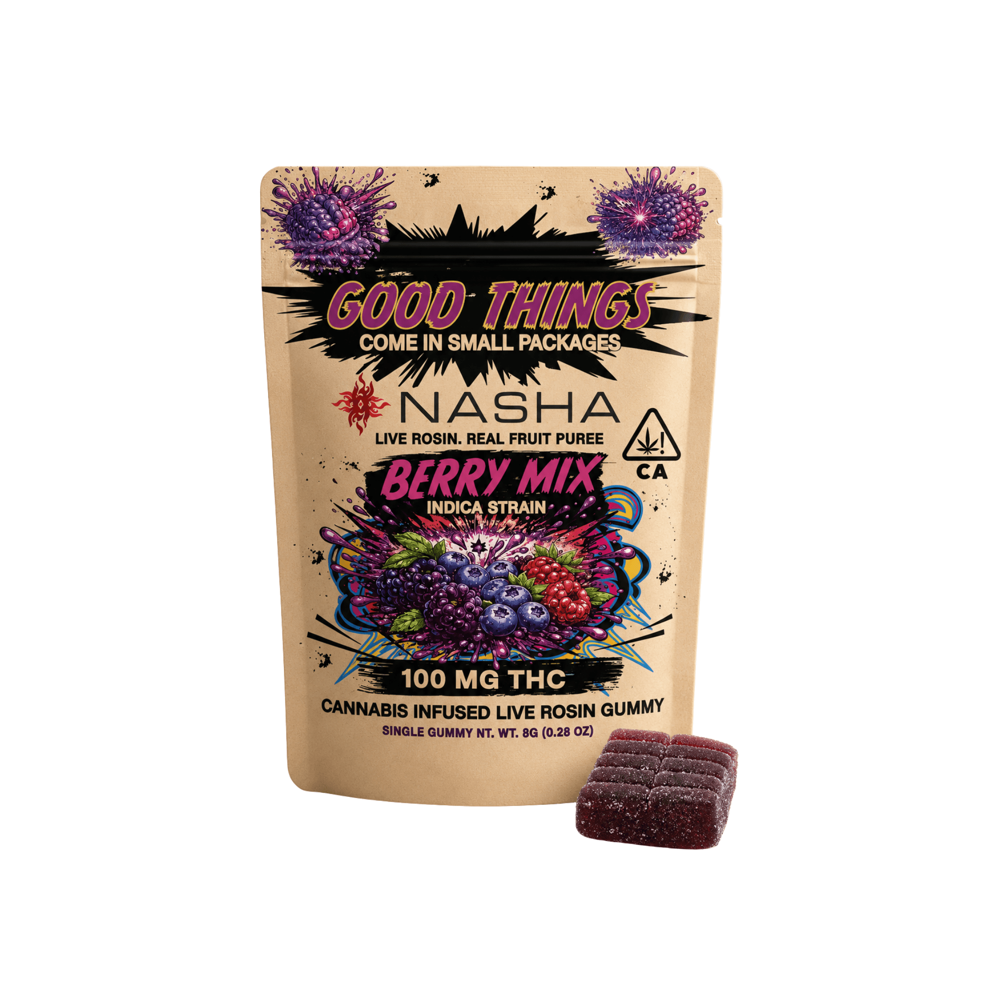 Nasha Live Rosin Single Gummy 100mg Indica 'Mixed Berry' Canal Street Runtz