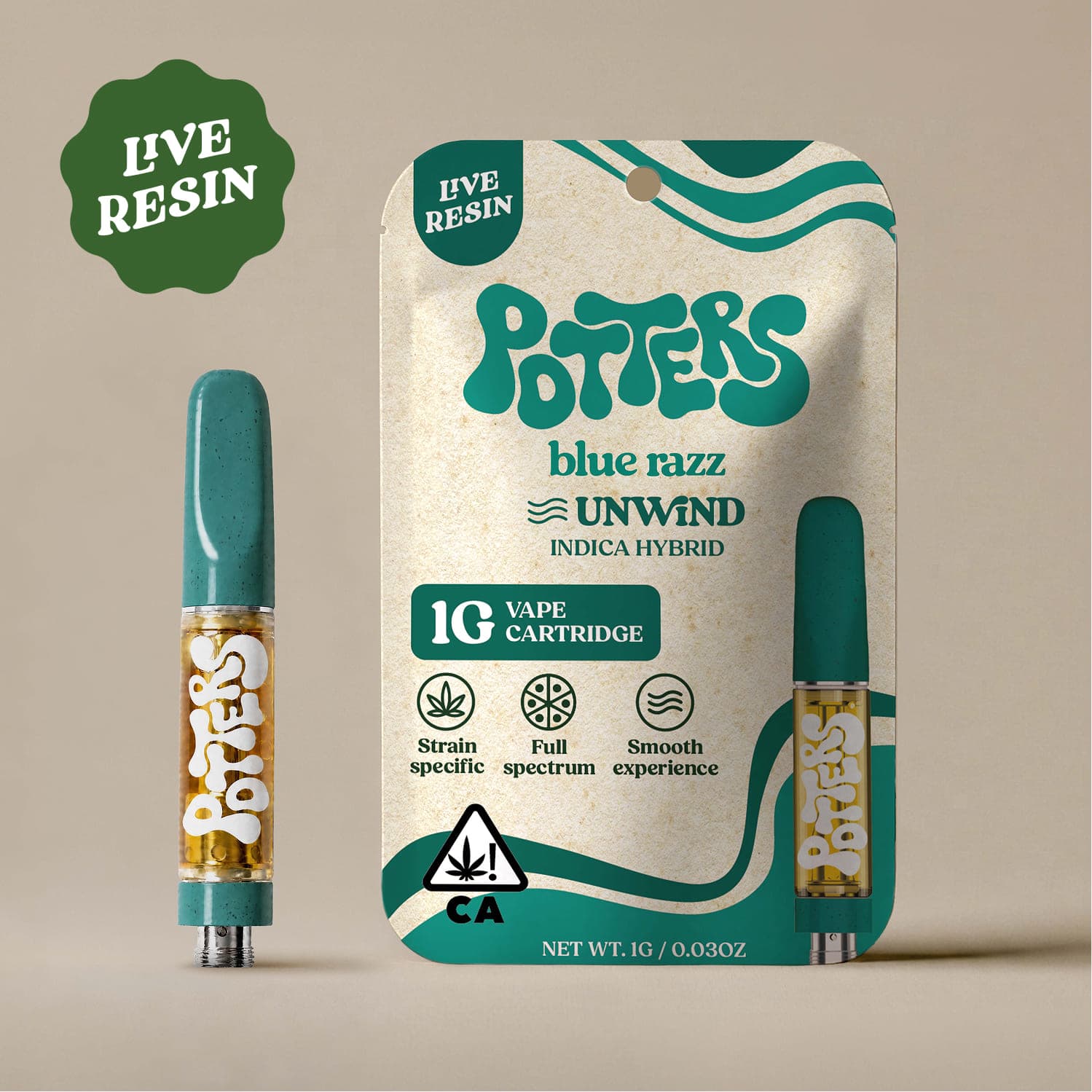 Potters Live Resin Vape Cartridges 1g Indica Blue Razz