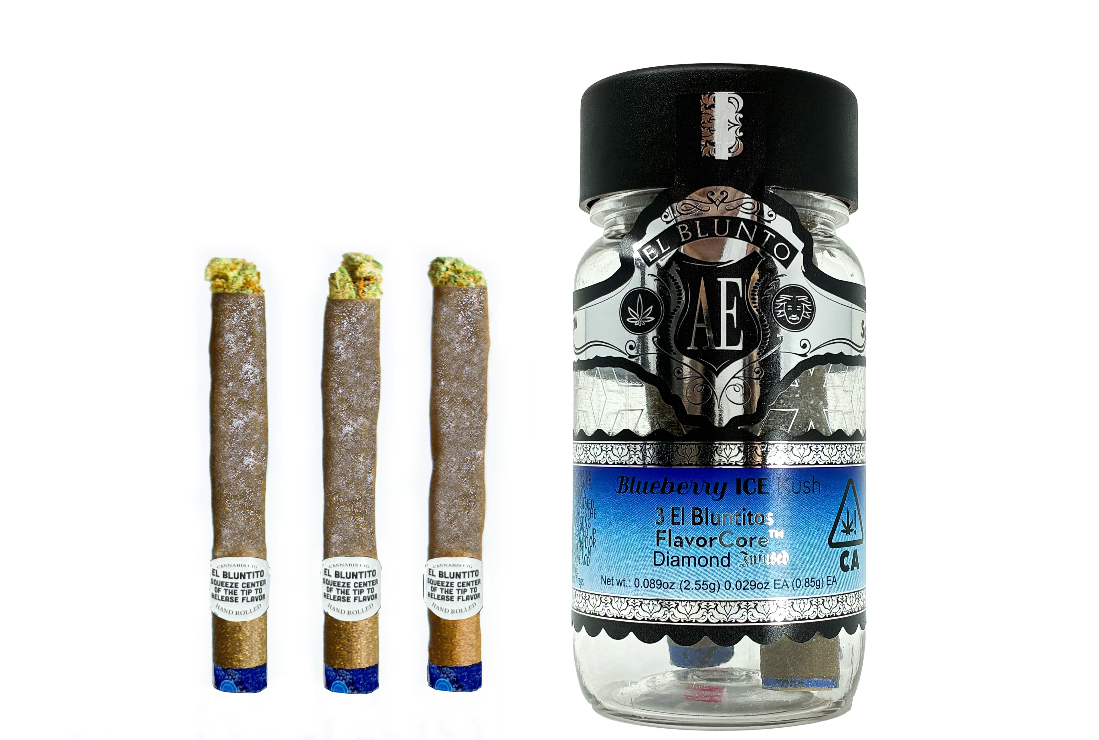 El Blunto FlavorCore Platinum Diamond Bluntito .85g Indica Blueberry Ice Kush 3p