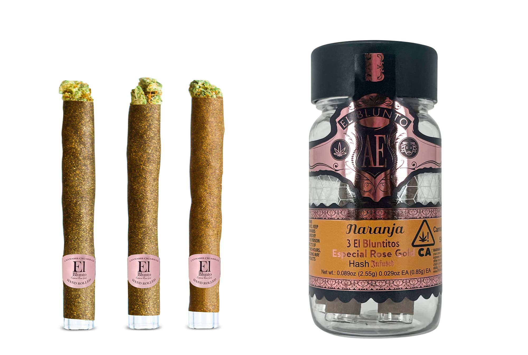 El Blunto Especial Rose Gold Hash Bluntito .85g Sativa Naranja 3pk 2.55g