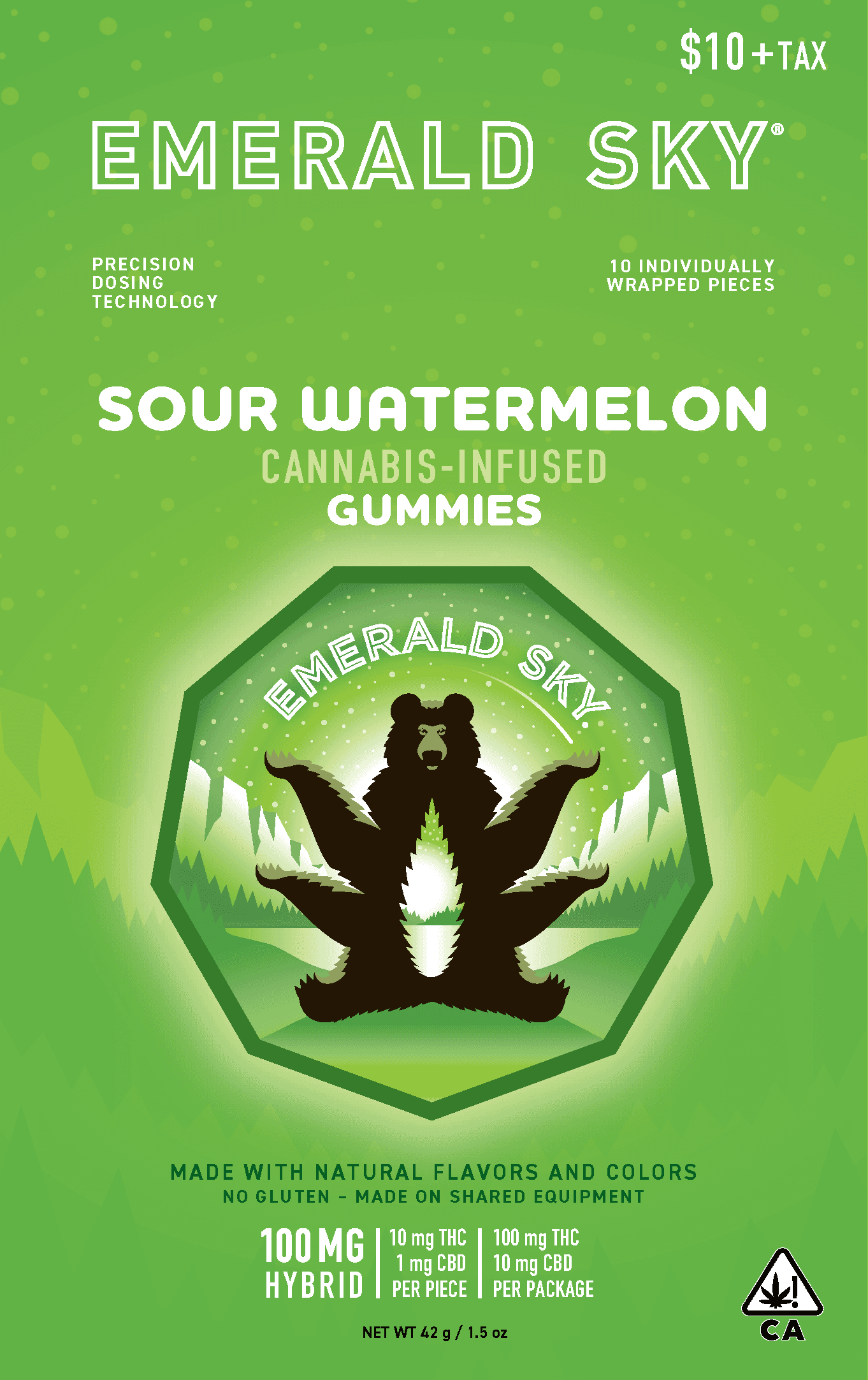 Emerald Sky Gummies 10ct 100mg Hybrid Sour Watermelon