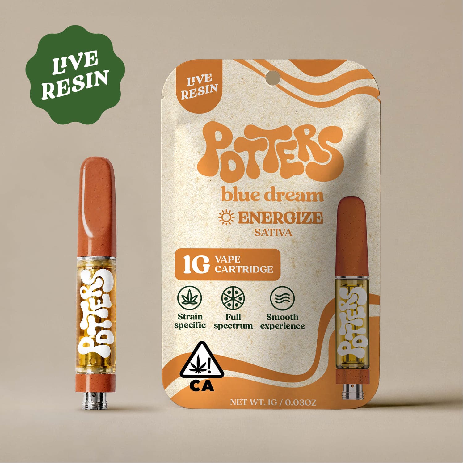 Potters Live Resin Vape Cartridges 1g Sativa Blue Dream