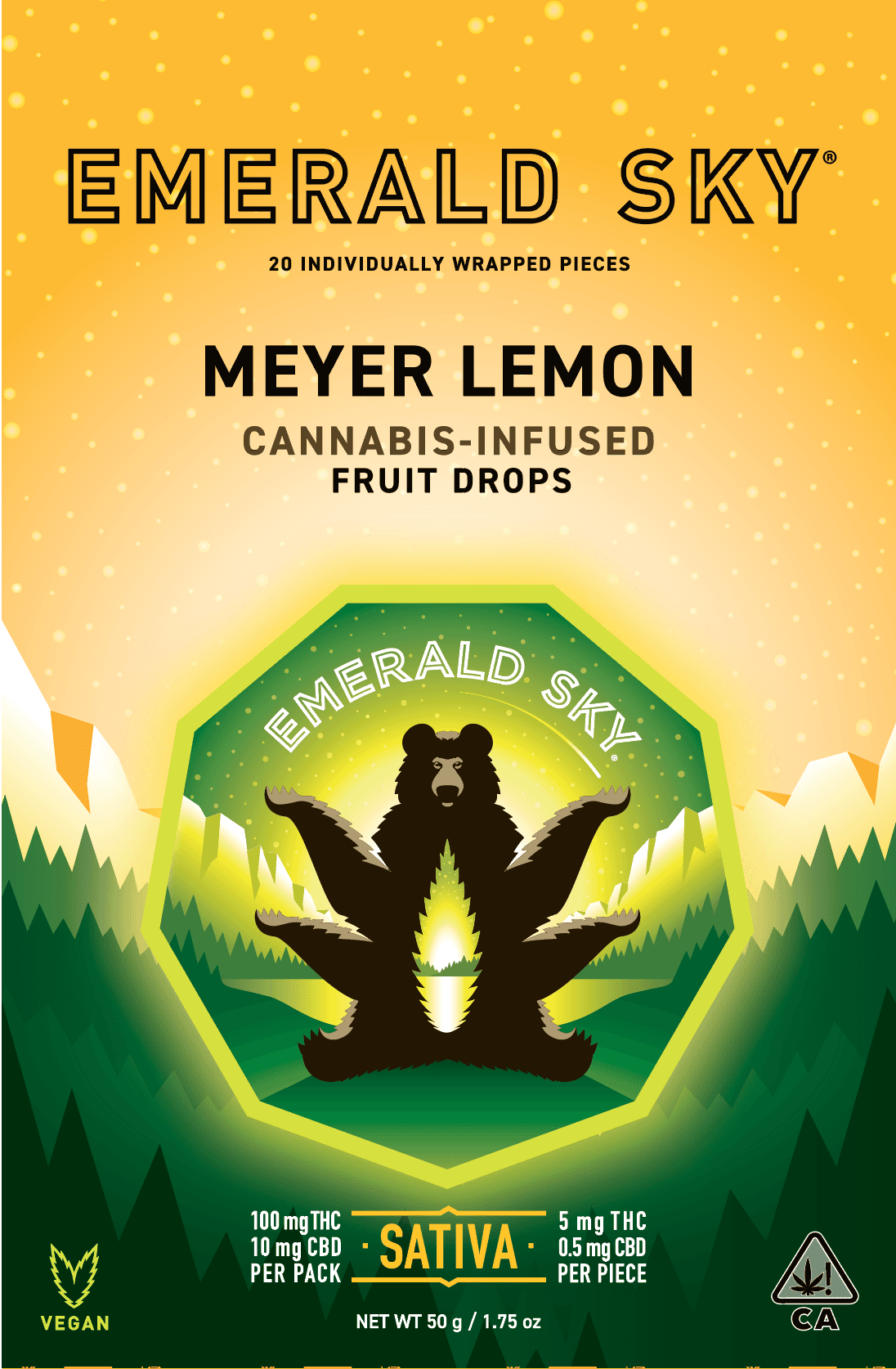 Emerald Sky Hard Fruit Drops 20ct 100mg Sativa Meyer Lemon