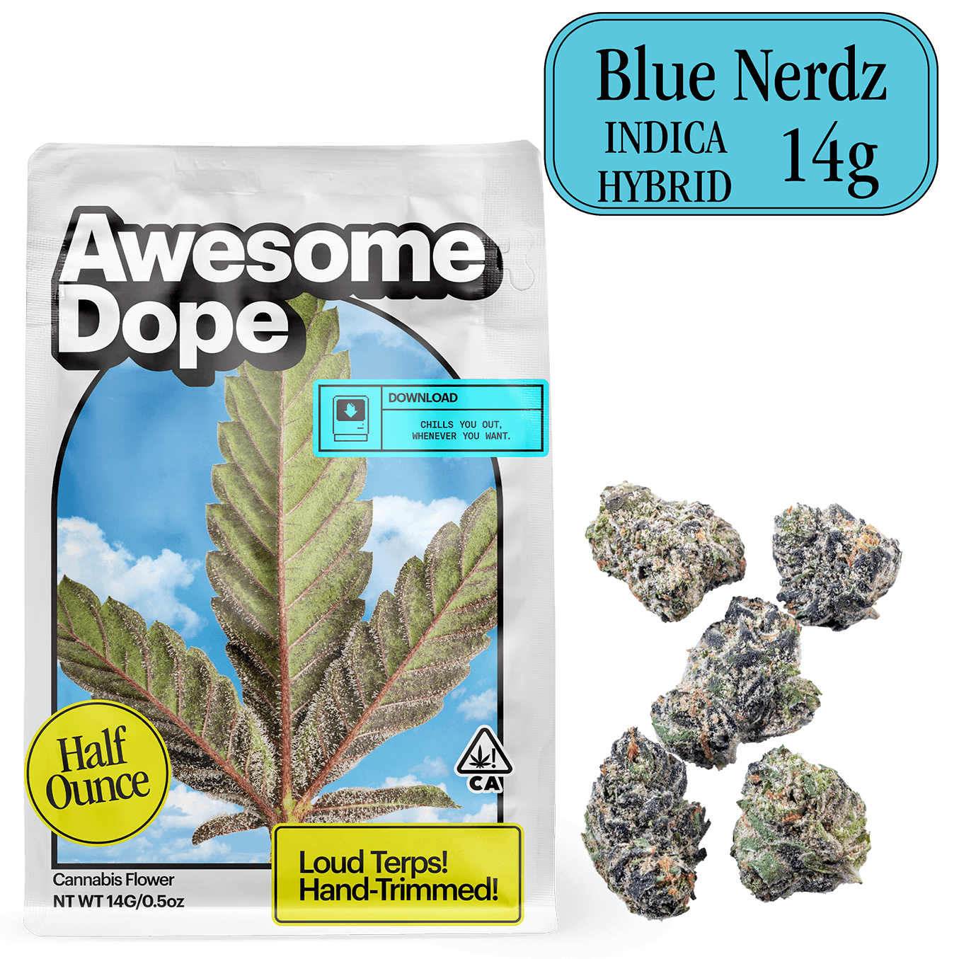 Awesome Dope Smalls Flower 14g Indica Hybrid Blue Nerdz