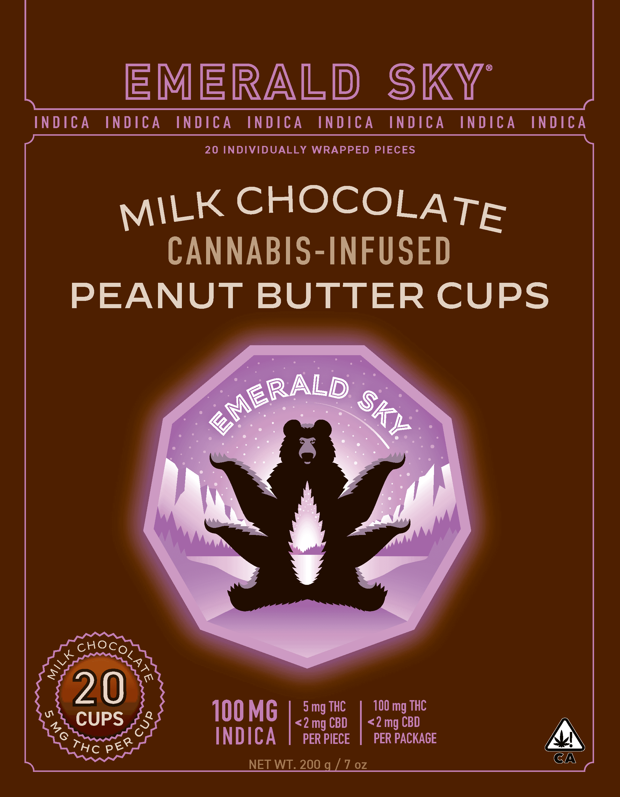 Emerald Sky Peanut Butter Cups 20ct 100mg Indica Milk Chocolate