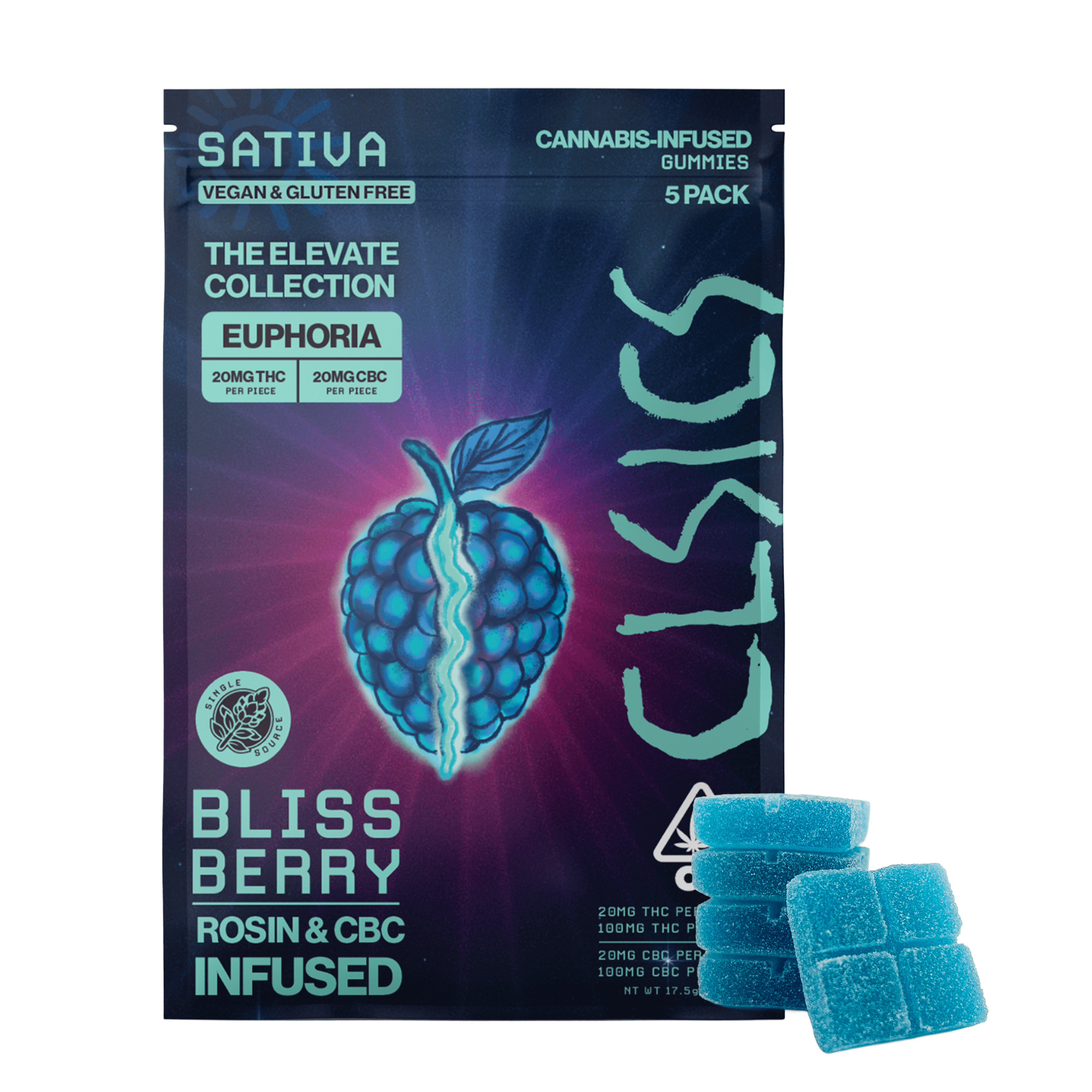 CLSICS Live Rosin Gummies Sativa CBC/THC Bliss Berry 5pk