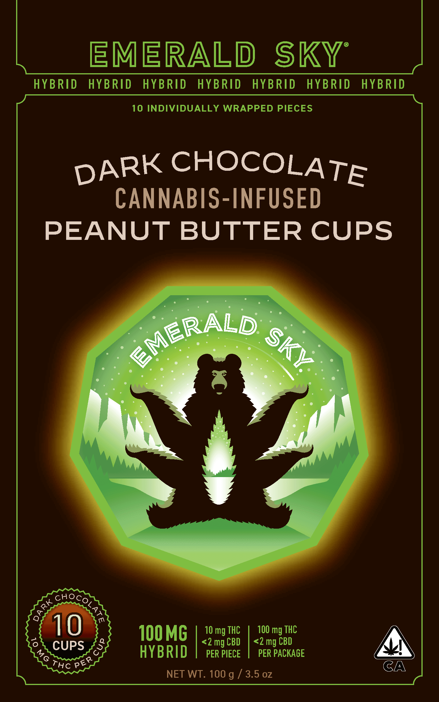 Emerald Sky Peanut Butter Cups 10ct 100mg Hybrid Dark Chocolate