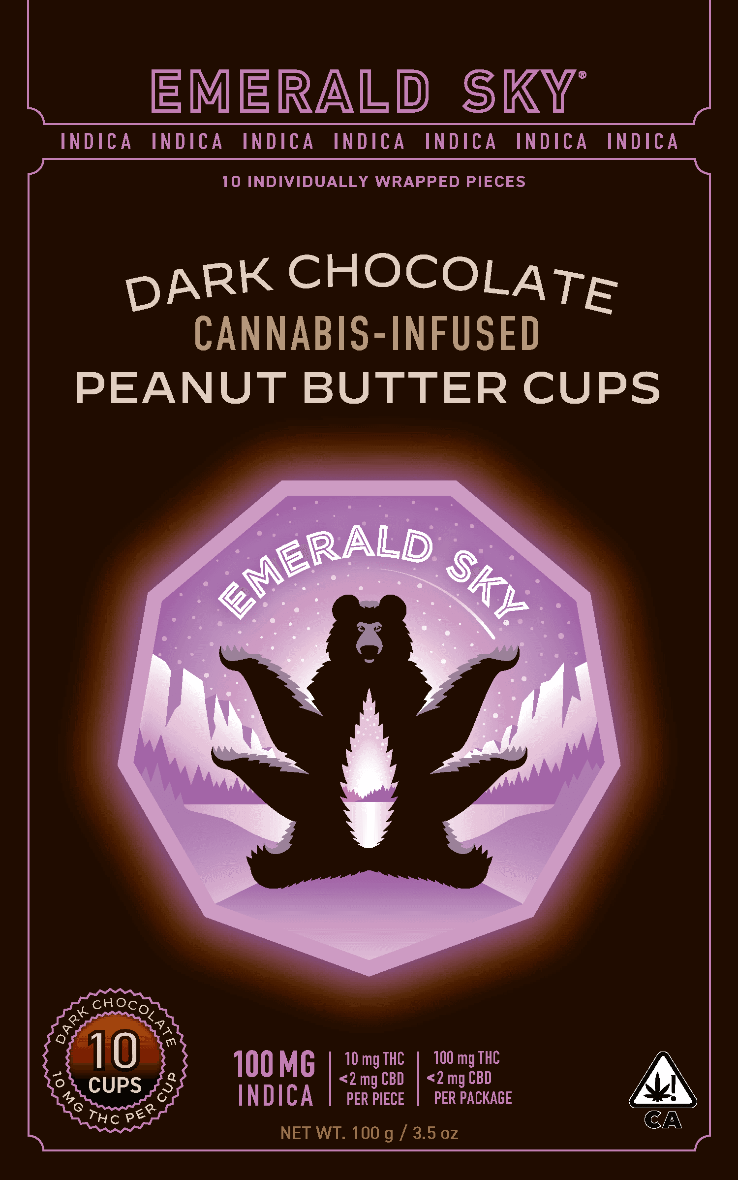 Emerald Sky Peanut Butter Cups 10ct 100mg Indica Dark Chocolate 10ct