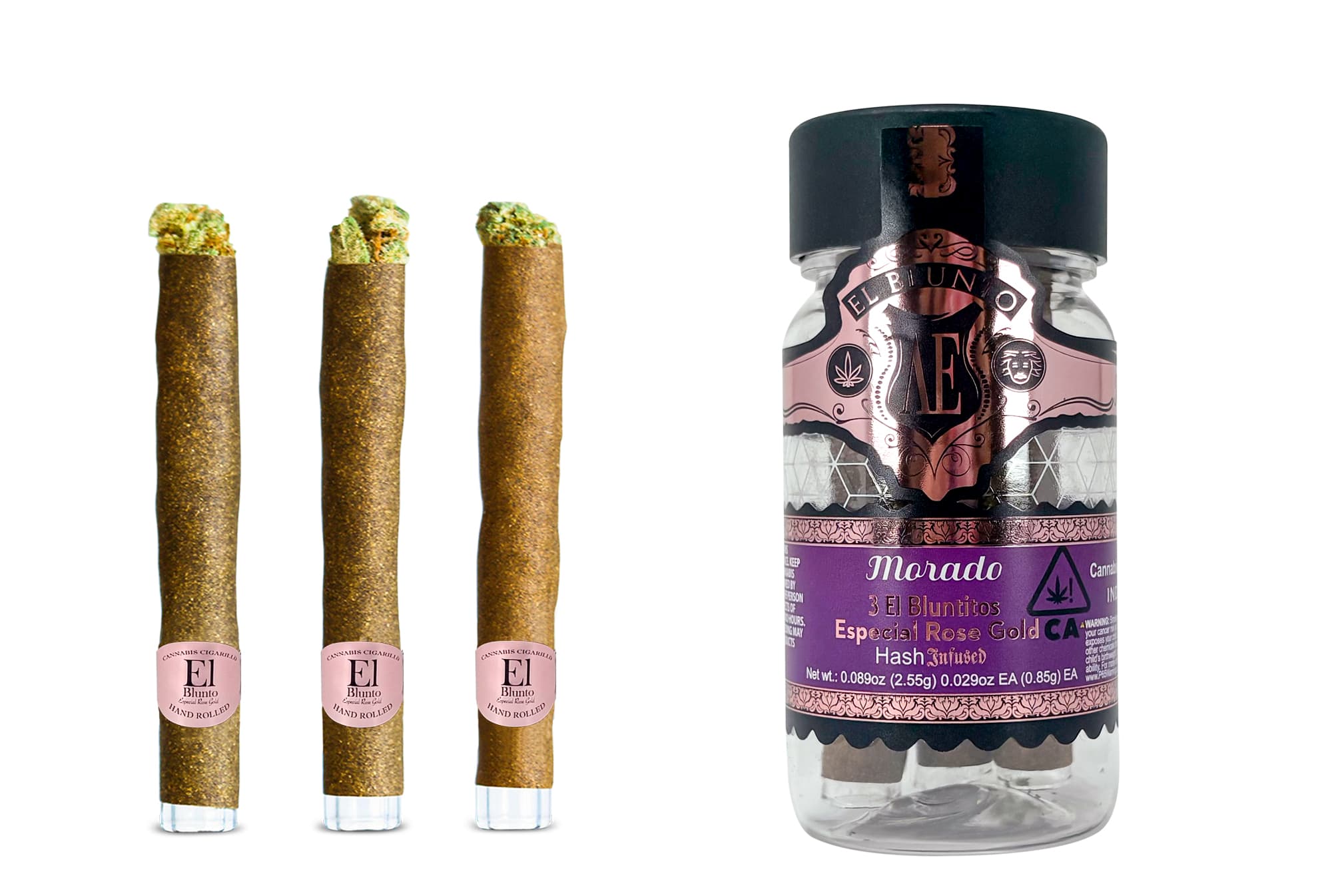 El Blunto Especial Rose Gold Hash Bluntito .85g Indica Morado 3pk 2.55g