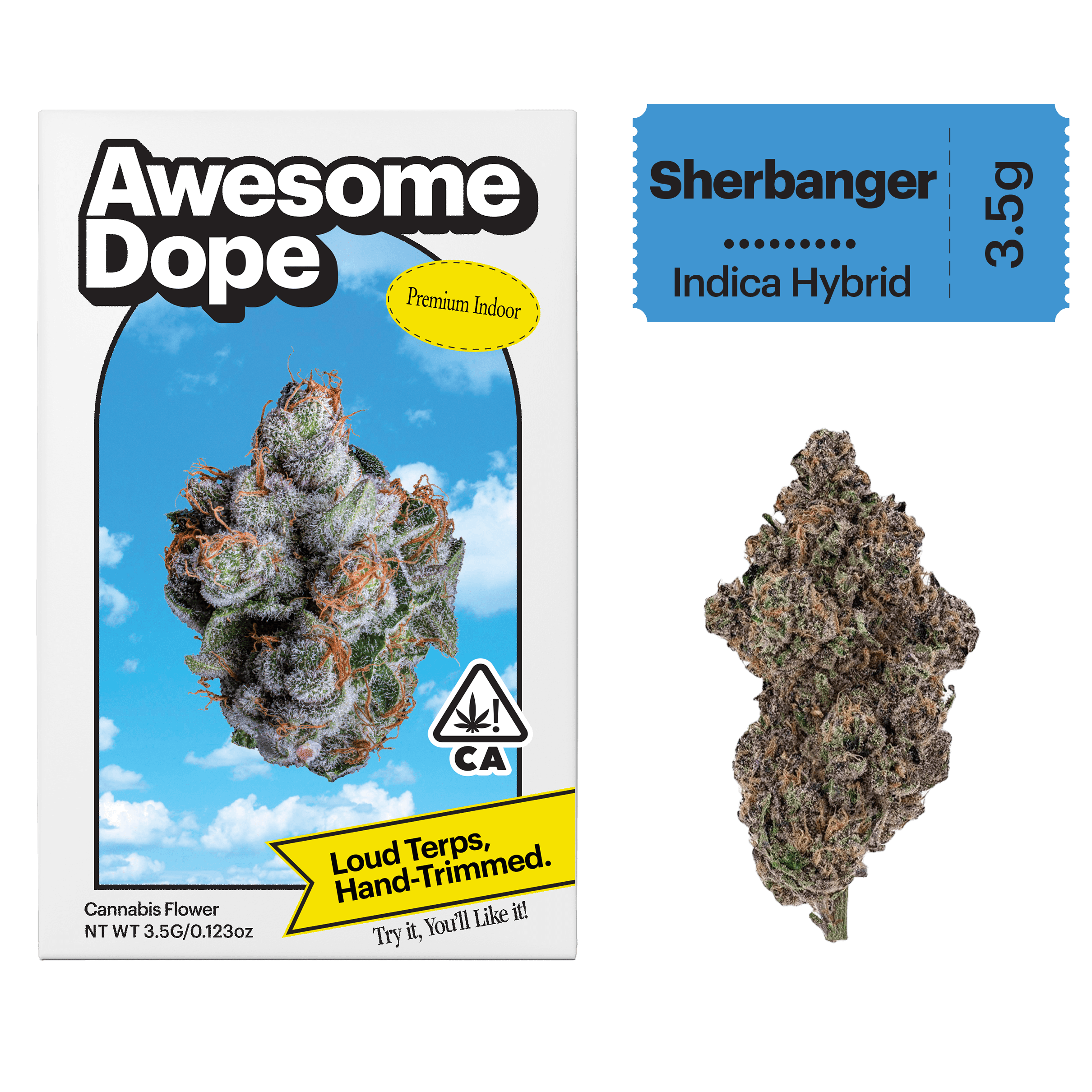 Awesome Dope Indoor Flower 3.5g Indica Hybrid Sherbanger