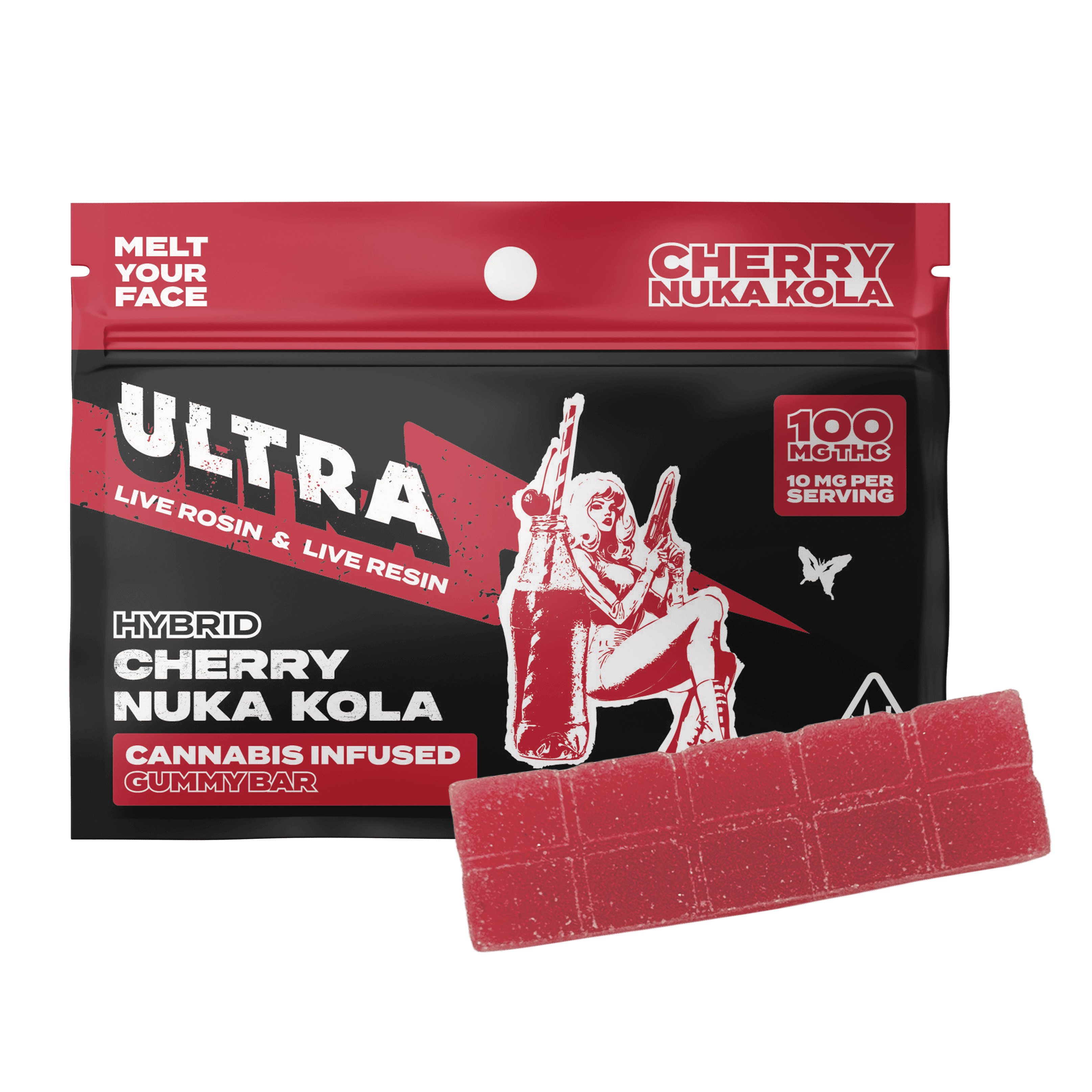 Ultra Live Rosin and Live Resin Gummy Bar 100mg Hybrid Cherry Nuka Kola