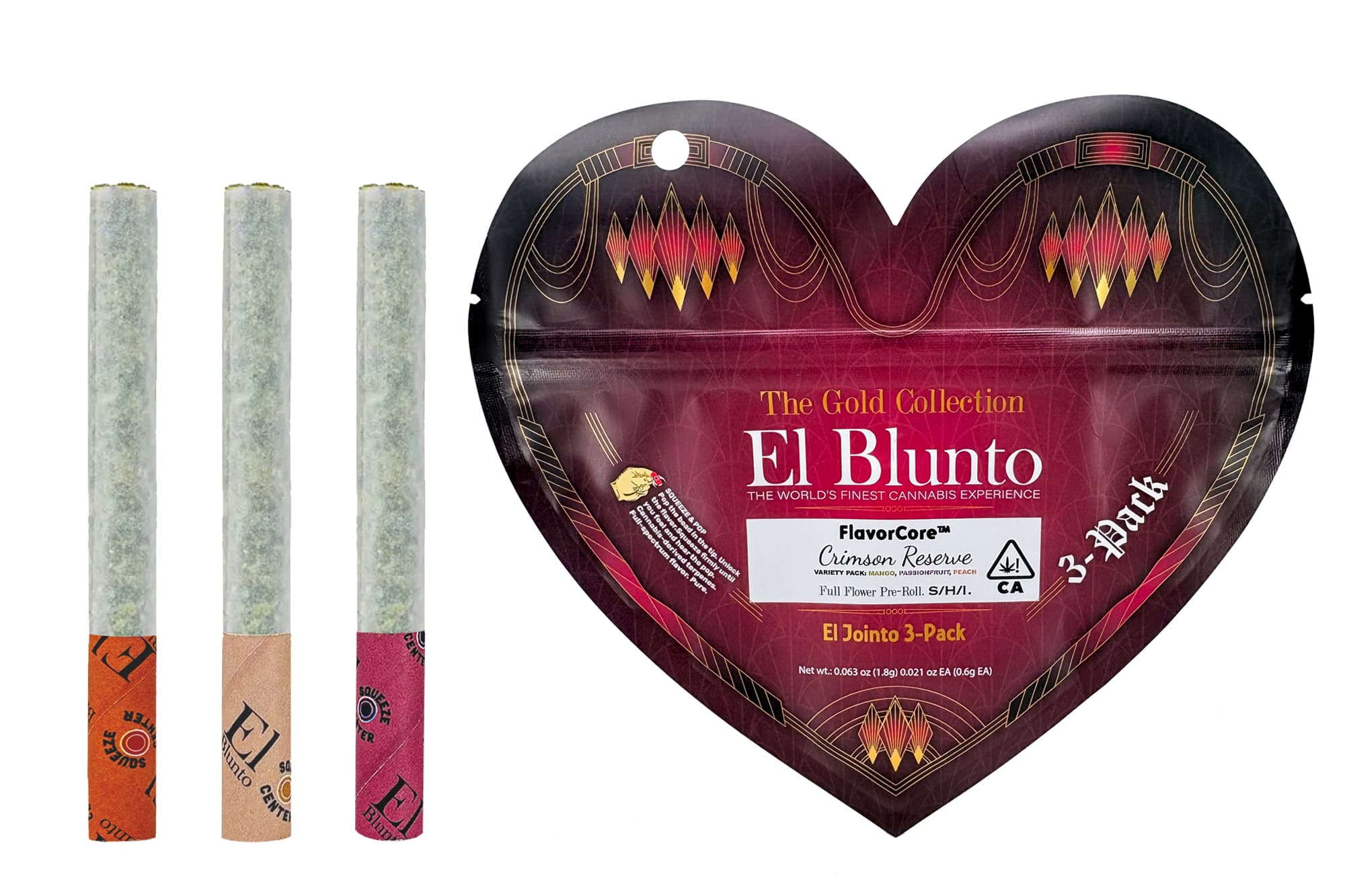 El Blunto Gold Jointo Variety Pk .6g Sativa Hybrid Crimson Reserve 1.8g 3pk