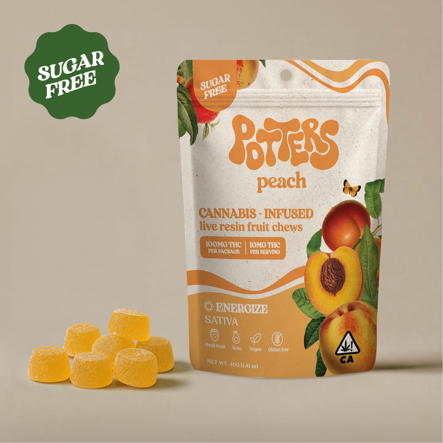 Potters Fruit Chew Sativa Peach 10pk 100mg THC