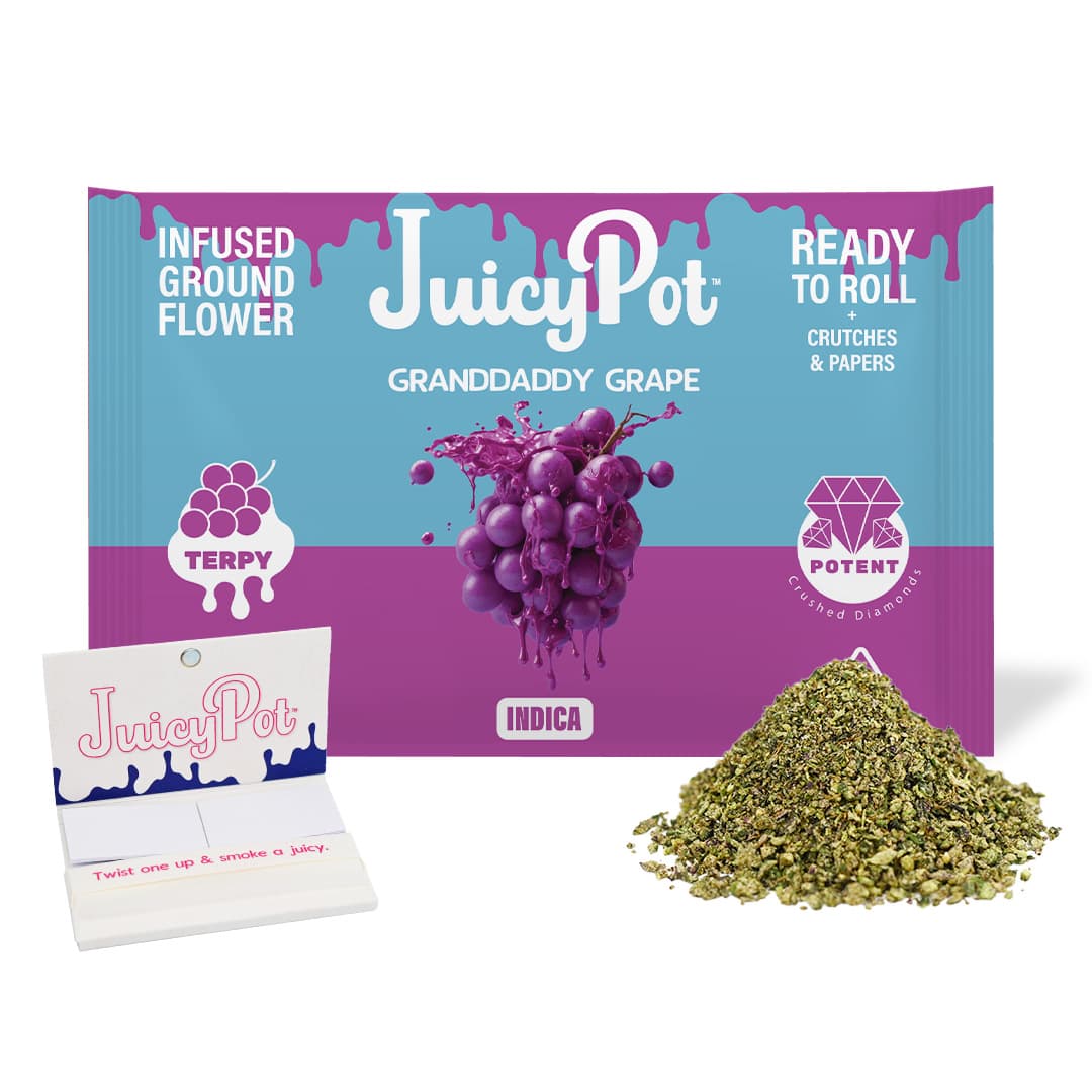 JuicyPot Infused Ground Flower 14g Indica Granddaddy Grape