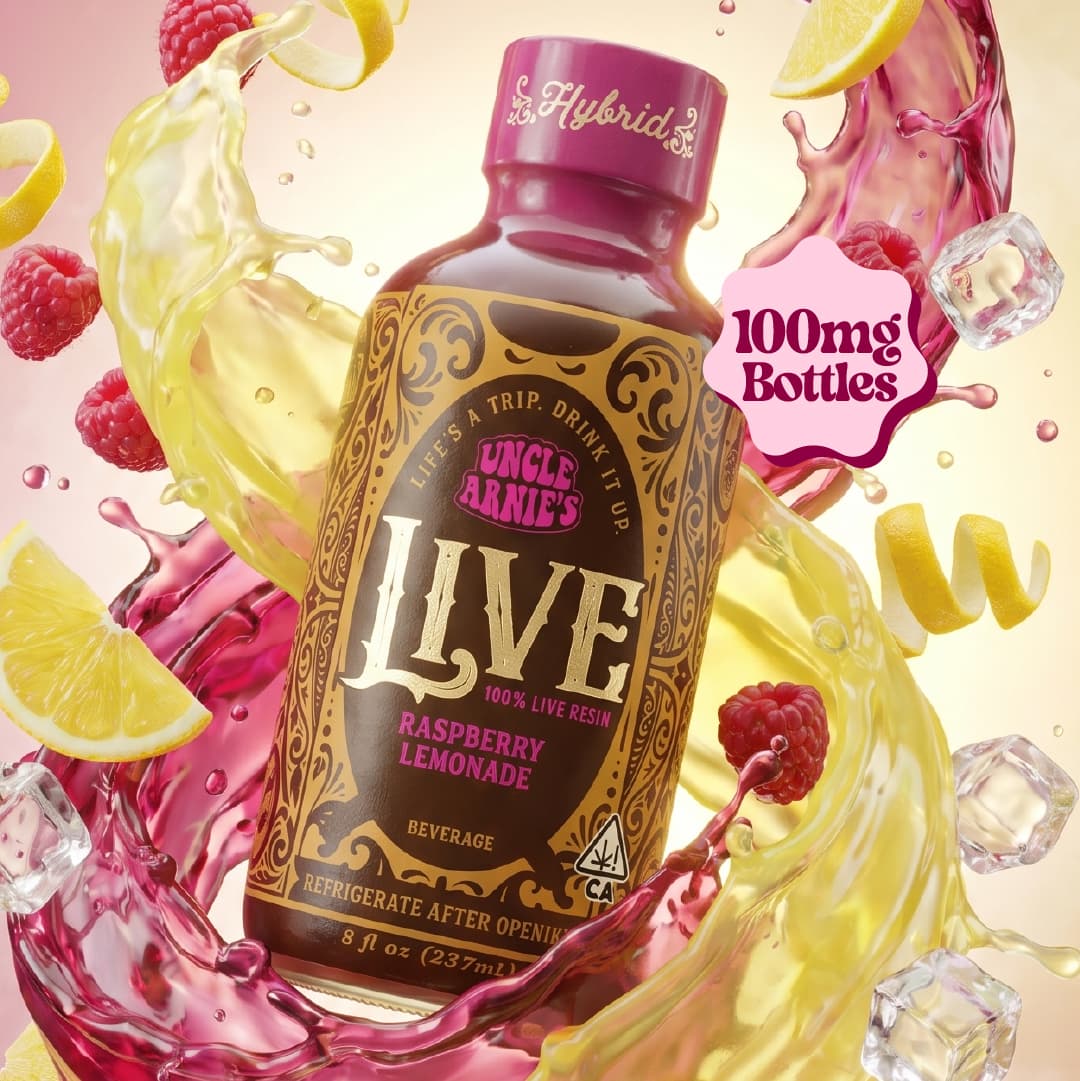 Uncle Arnie's Beverage 8oz 100% Live Resin Raspberry Lemonade 100mg - Hybrid