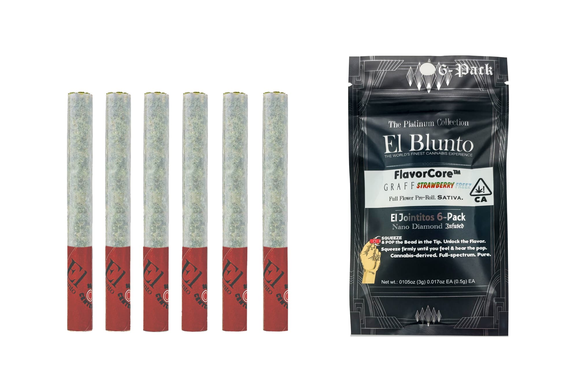 El Blunto FlavorCore Diamond Jointito .5g Indica Graff Strawberry Freez 6pk 3g 1