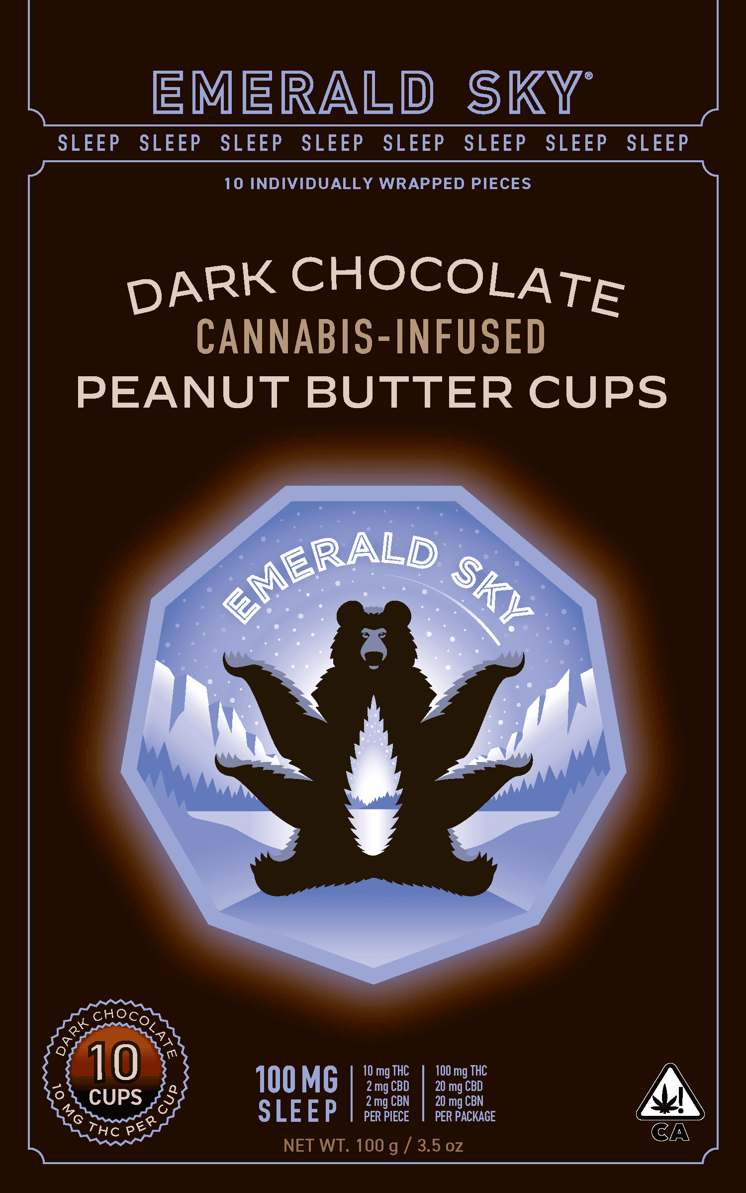 Emerald Sky Peanut Butter Cups 10ct 100mg 10:2:2 THC/CBD/CBN Sleep Dark Chocolat