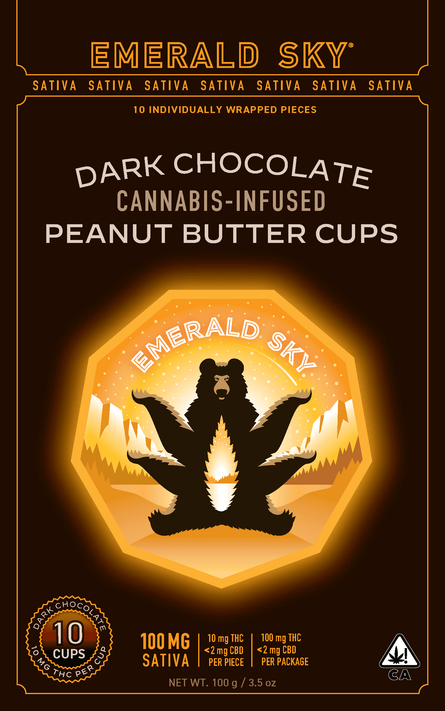 Emerald Sky Peanut Butter Cups 10ct 100mg Sativa Dark Chocolate 10ct
