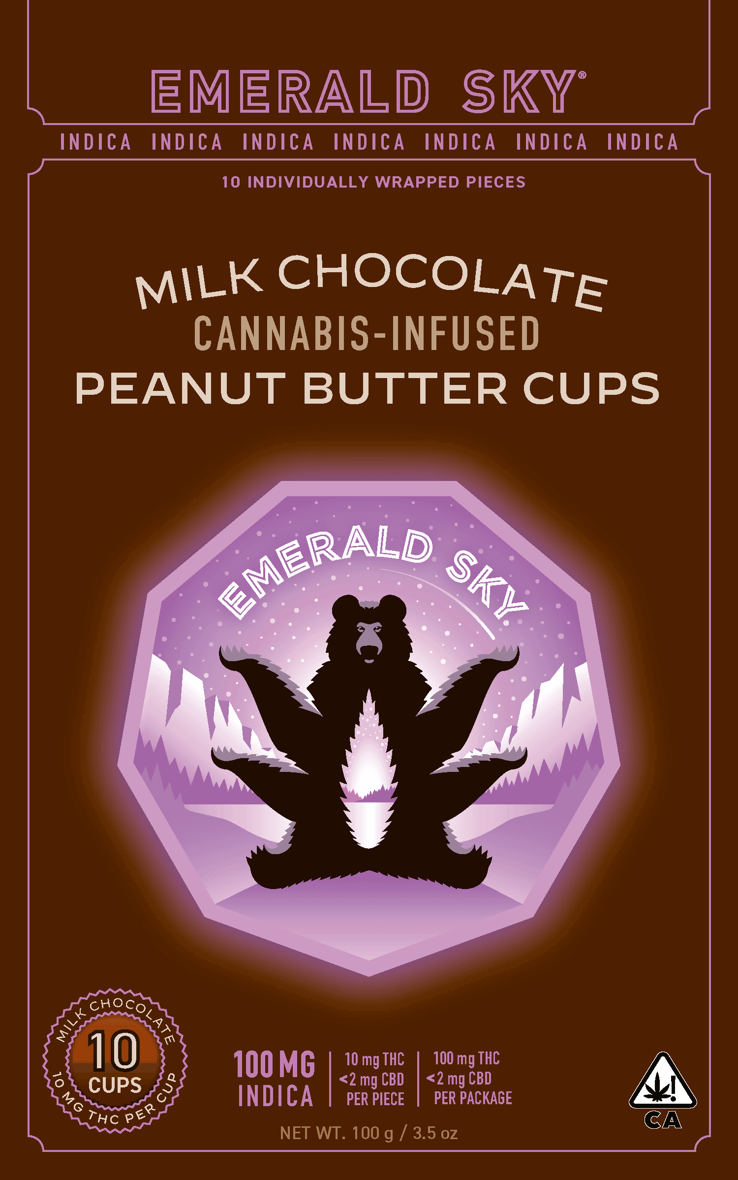 Emerald Sky Peanut Butter Cups 10ct 100mg Indica Milk Chocolate 10ct