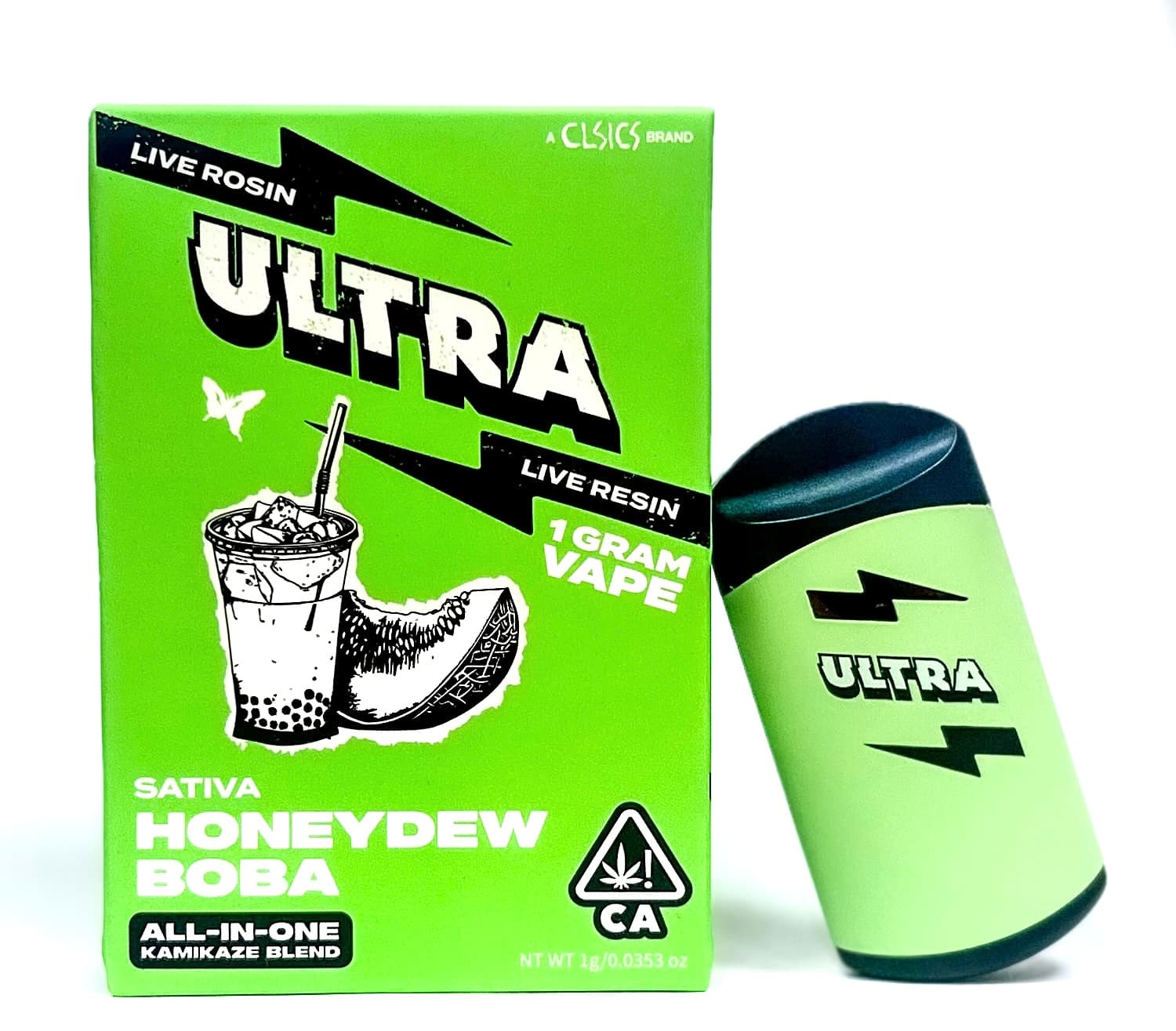 Ultra Live Rosin and Live Resin All-In-One Cartridge 1g Sativa Honeydew Boba