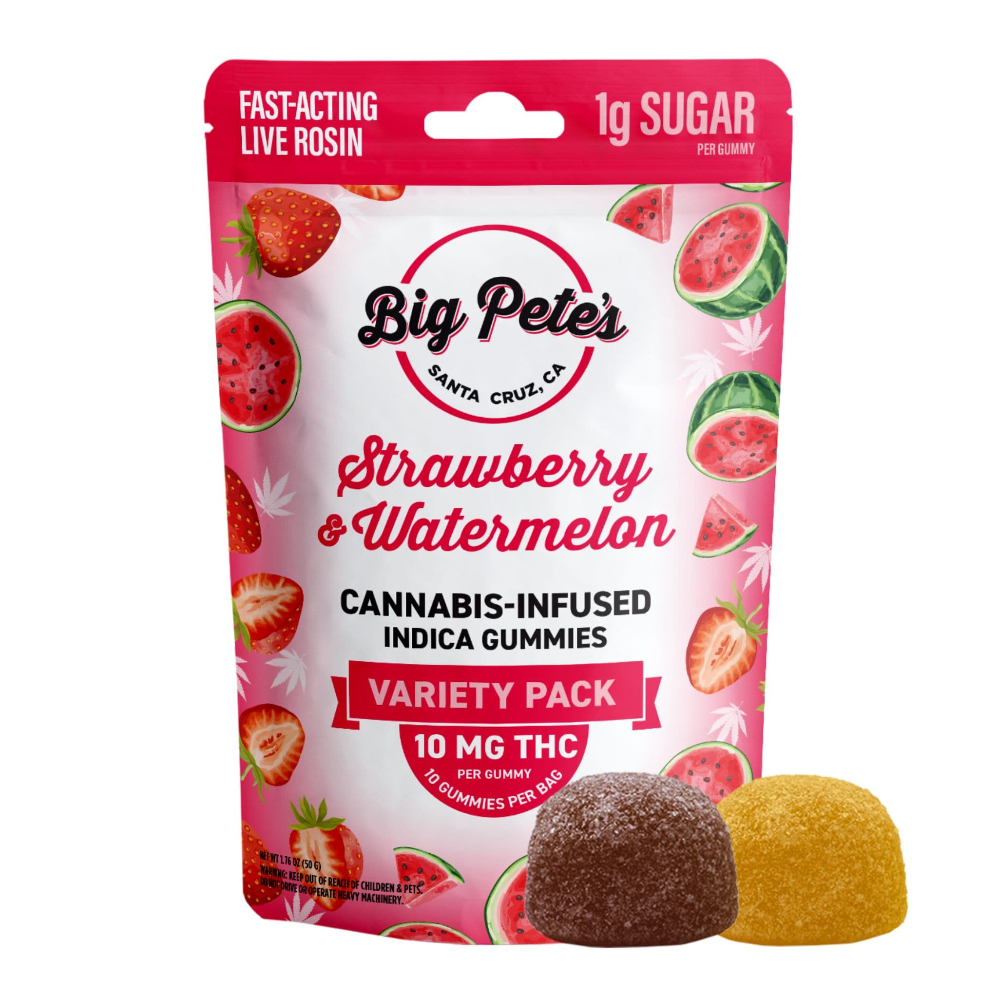 Big Pete's Gummies Rosin Fast-Acting Indica Strawberry & Watermelon 100mg 10pk