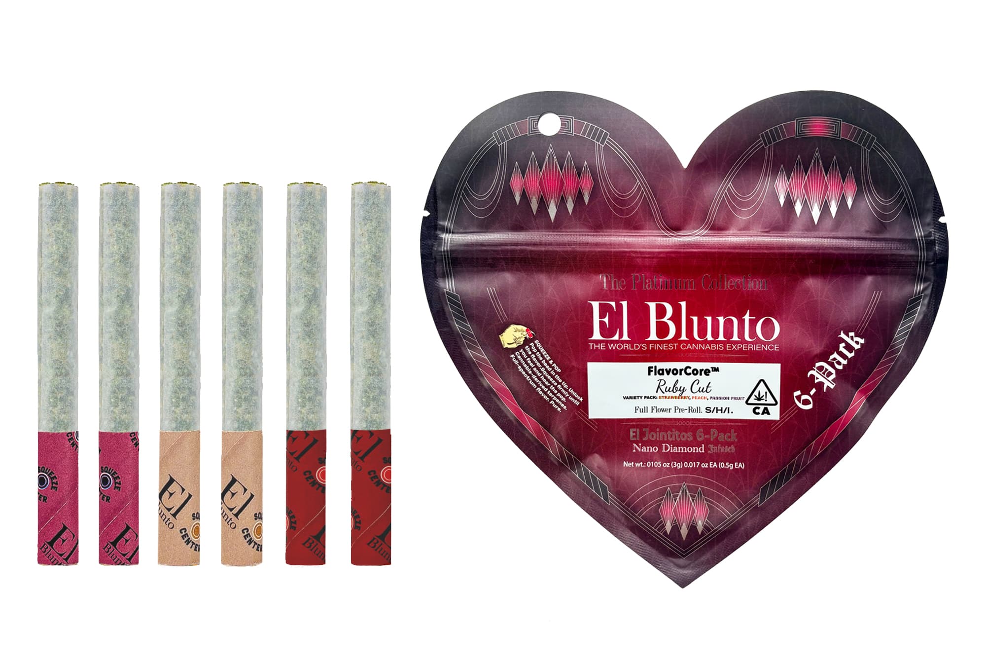 El Blunto Platinum Jointito Variety Pk .5g Diamond Infused Ruby Cut 3g 6pk