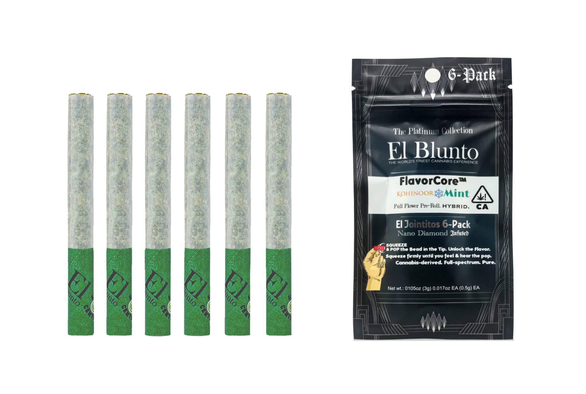 El Blunto FlavorCore Diamond Jointito .5g Hybrid Kohinoor Mint 6pk 3g 16ct