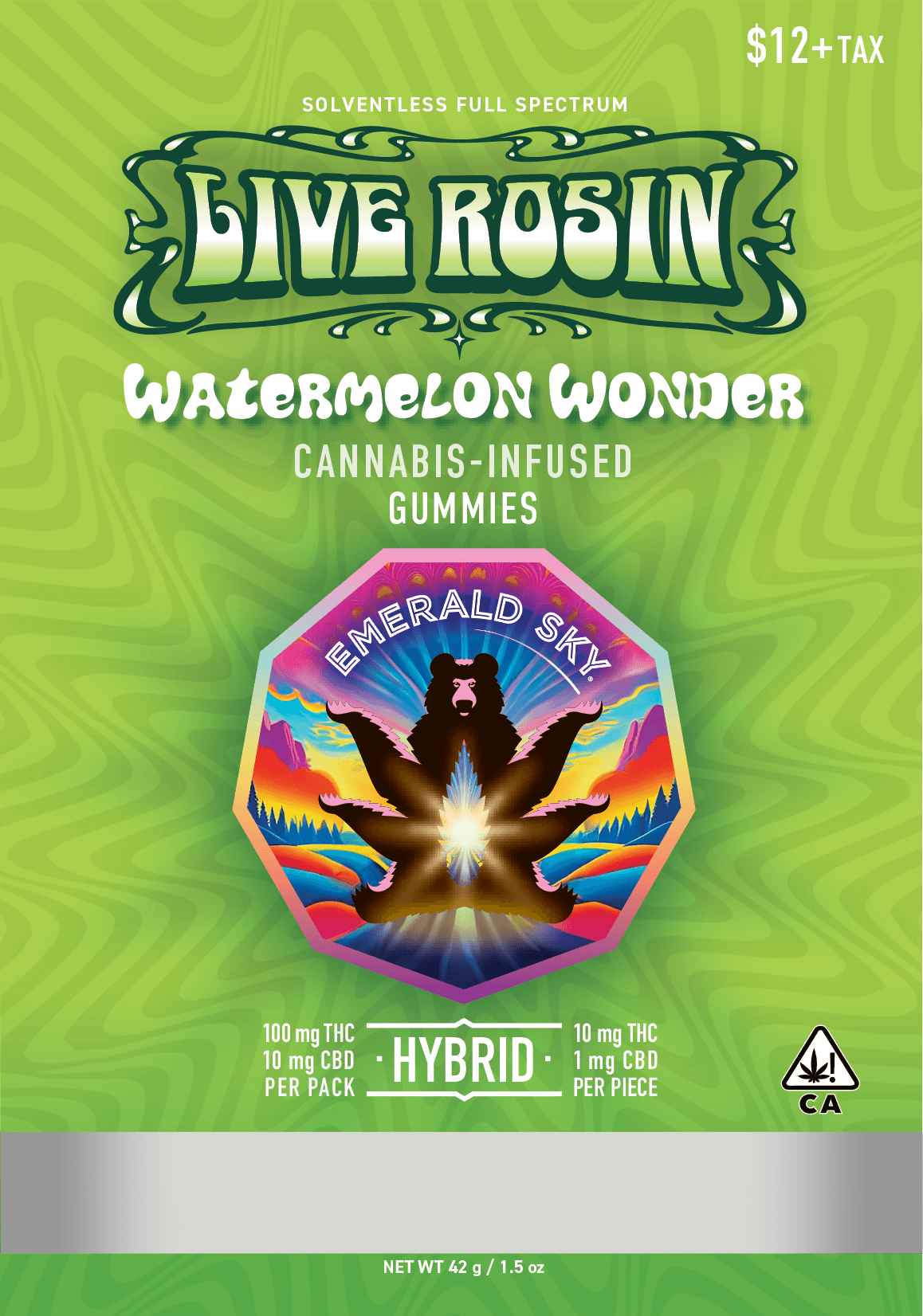 Emerald Sky Live Rosin Gummies 10ct 100mg Hybrid Watermelon Wonder