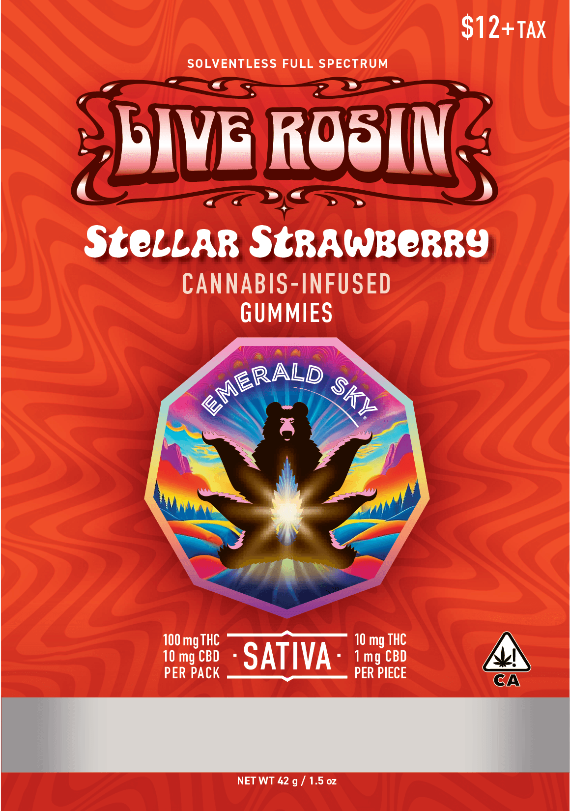 Emerald Sky Live Rosin Gummies 10ct 100mg Sativa Stellar Strawberry