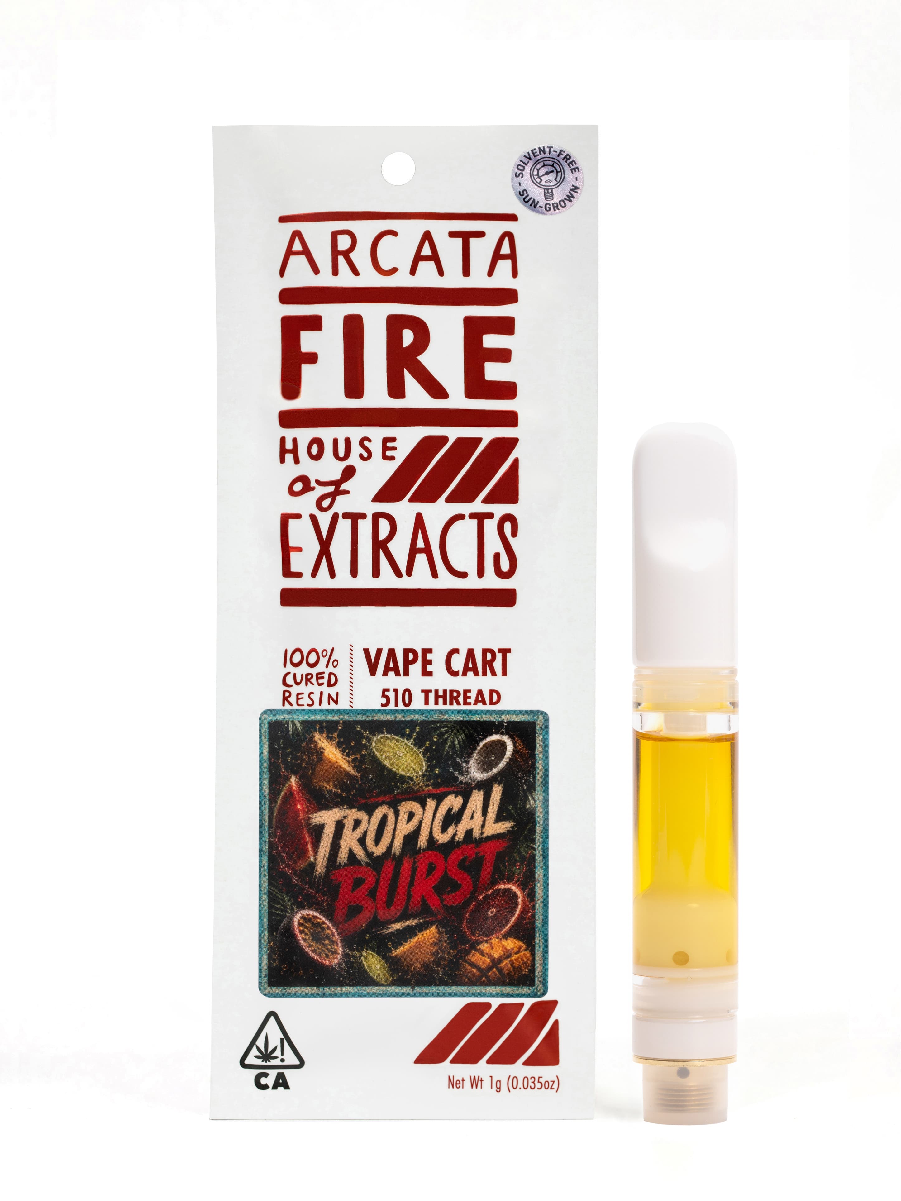 Arcata Fire 100% Cured Resin Cartridge 1g Hybrid Tropical Burst