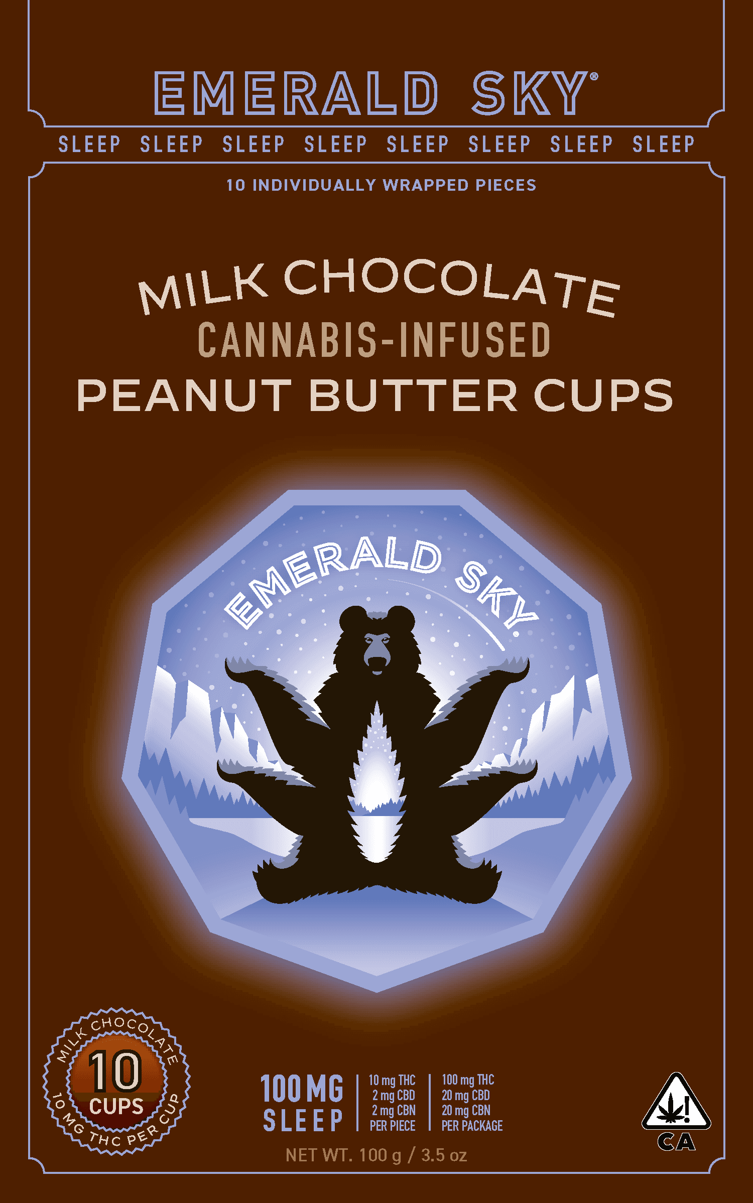Emerald Sky Peanut Butter Cups 10ct 100mg 10:2:2 THC/CBD/CBN Sleep Milk Chocolate