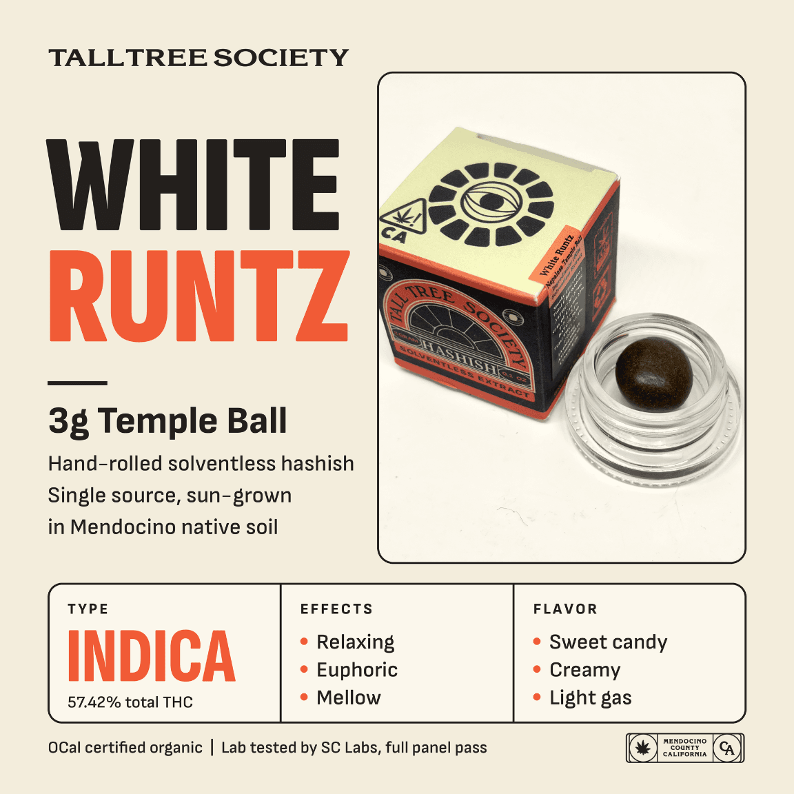 Tall Tree Society Temple Ball 3g Indica White Runtz