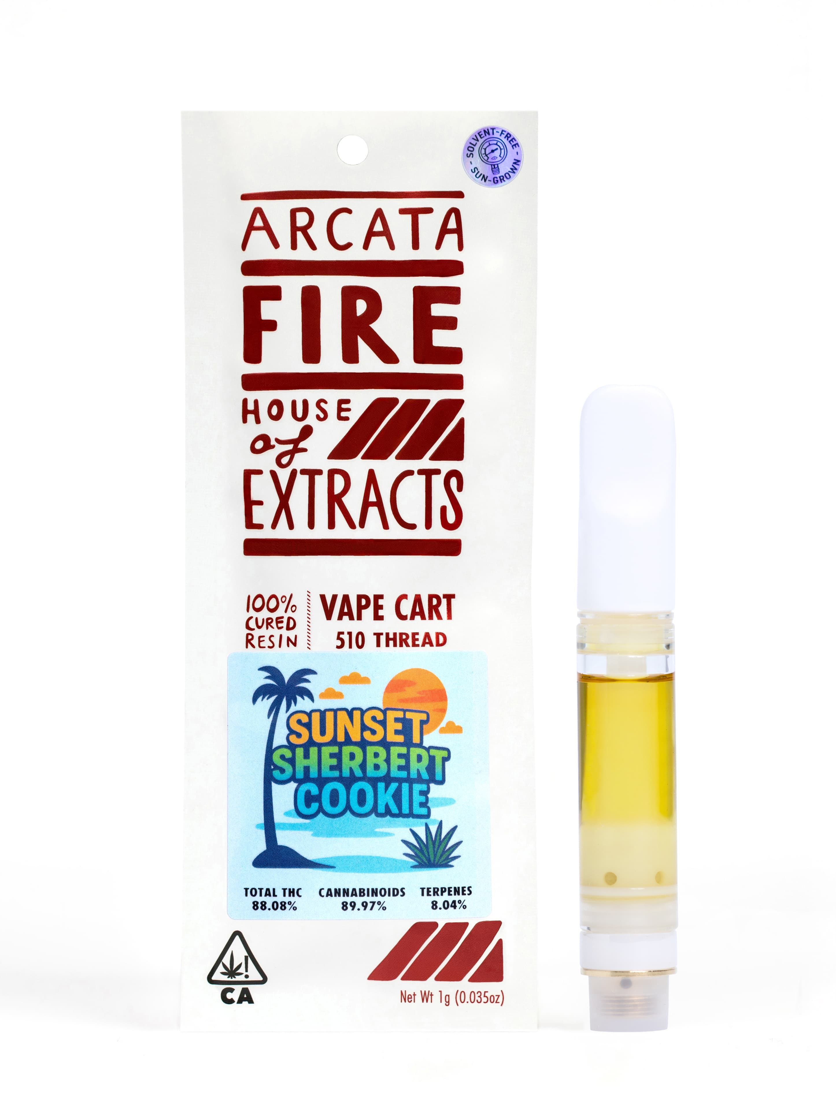 Arcata Fire 100% Cured Resin Cartridge 1g Hybrid Sunset Sherbert Cookie