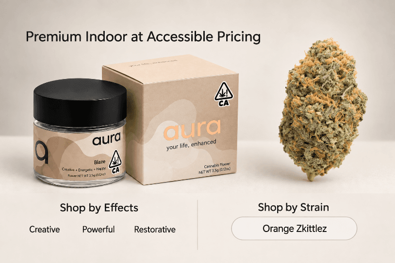 Aura SF Flower 3.5g Hybrid Orange Zkittlez Blaze 8pk