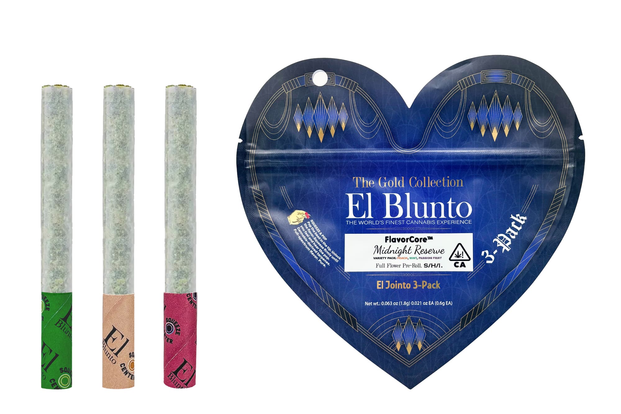 El Blunto Gold Jointo Variety Pk .6g Sativa Hybrid Midnight Reserve 1.8g 3pk