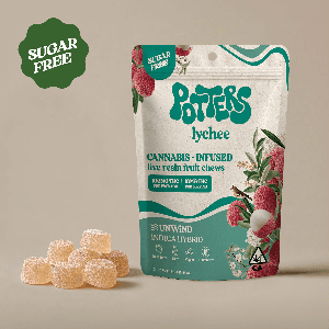 Potters Fruit Chew Sugar-Free Live Resin Indica Lychee 100mg THC 10pk