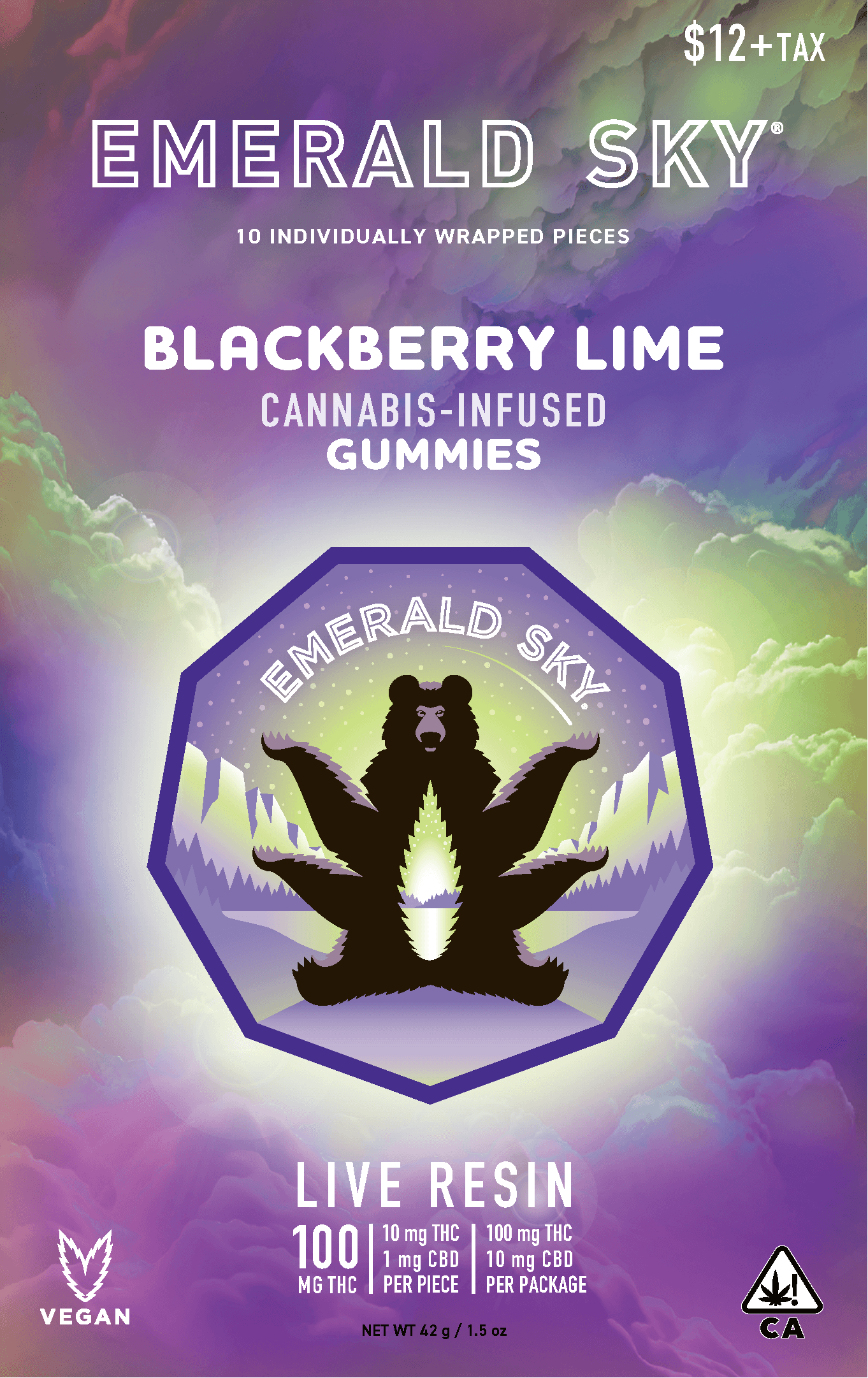 Emerald Sky Live Resin Gummies 10ct 100mg Blackberry Lime