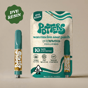 Potters Live Resin Vape Cartridges 1g Indica Watermelon Sour Patch