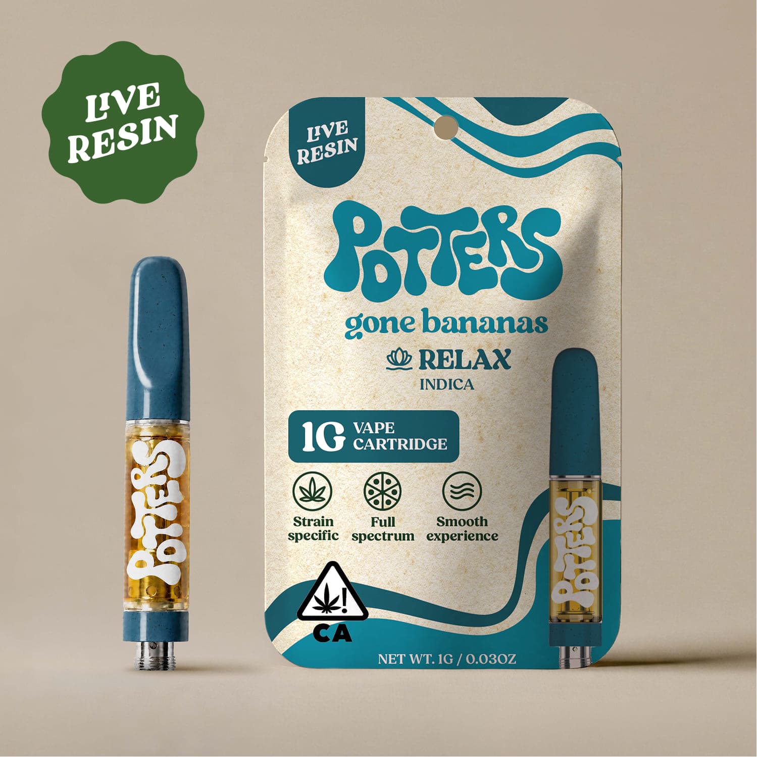 Potters Live Resin Vape Cartridges 1g Indica Gone Bananas