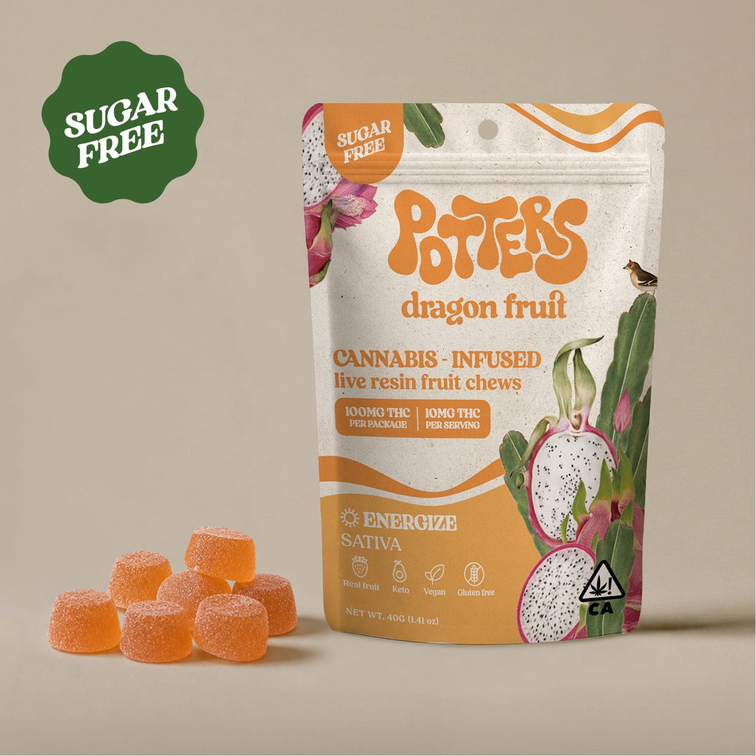 Potters Fruit Chew Sativa Dragon Fruit 10pk 100mg THC