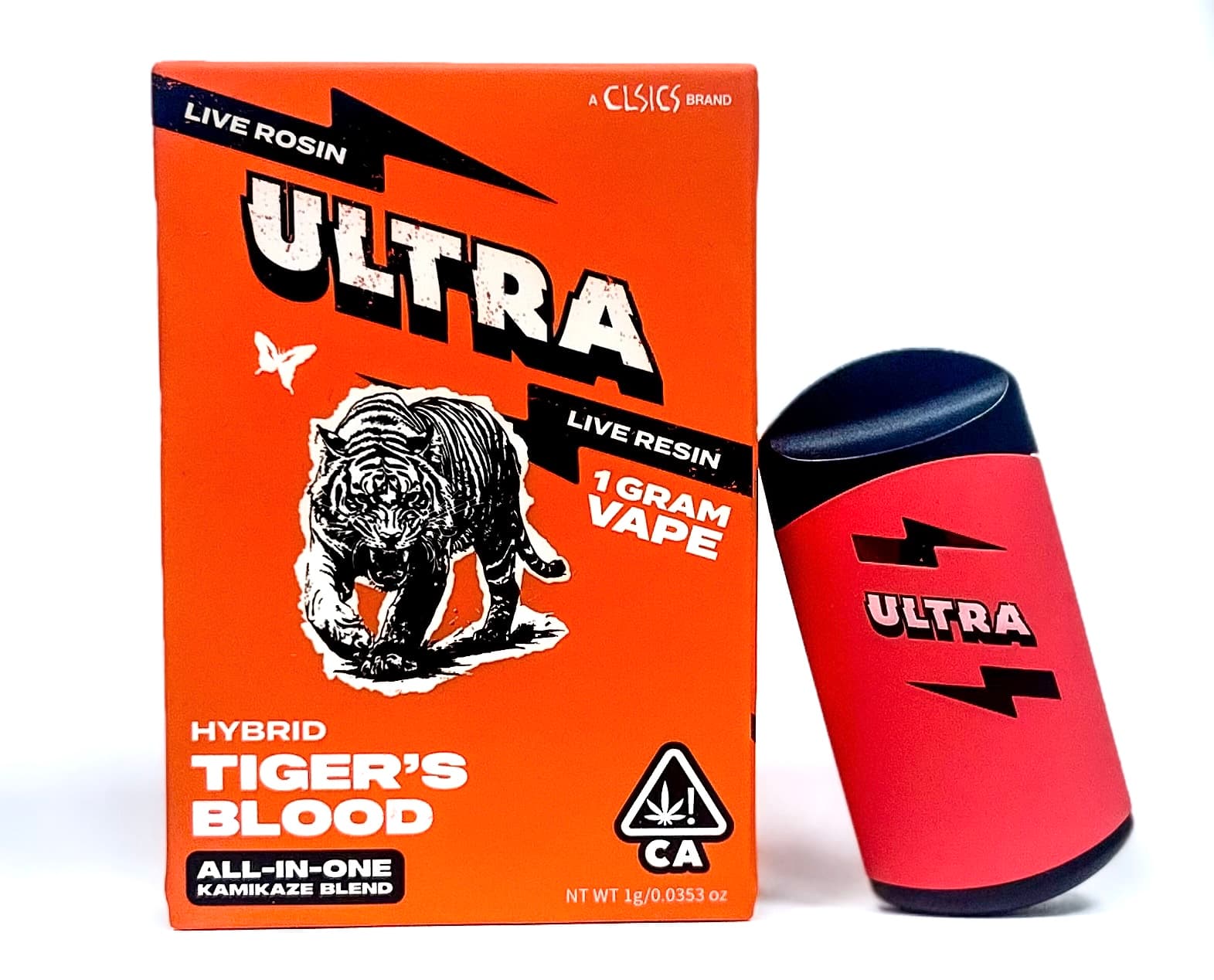 Ultra Live Rosin and Live Resin All-In-One Cartridge 1g Hybrid Tiger's Blood