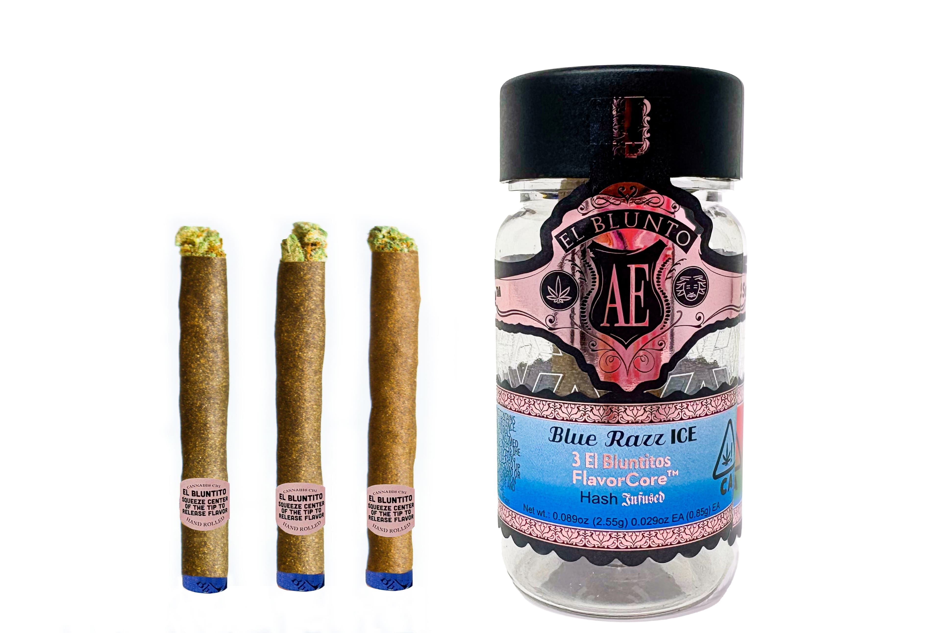 El Blunto FlavorCore Rose Gold Hash Bluntito .85g Indica Blue Razz Ice 3pk