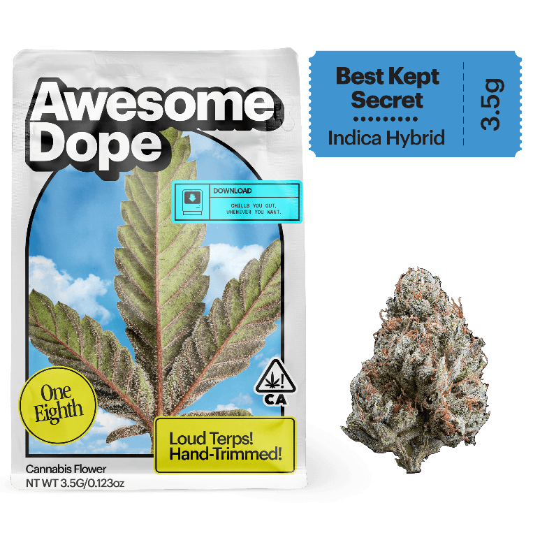 Awesome Dope Flower 3.5g Indica Hybrid Best Kept Secret 16ct