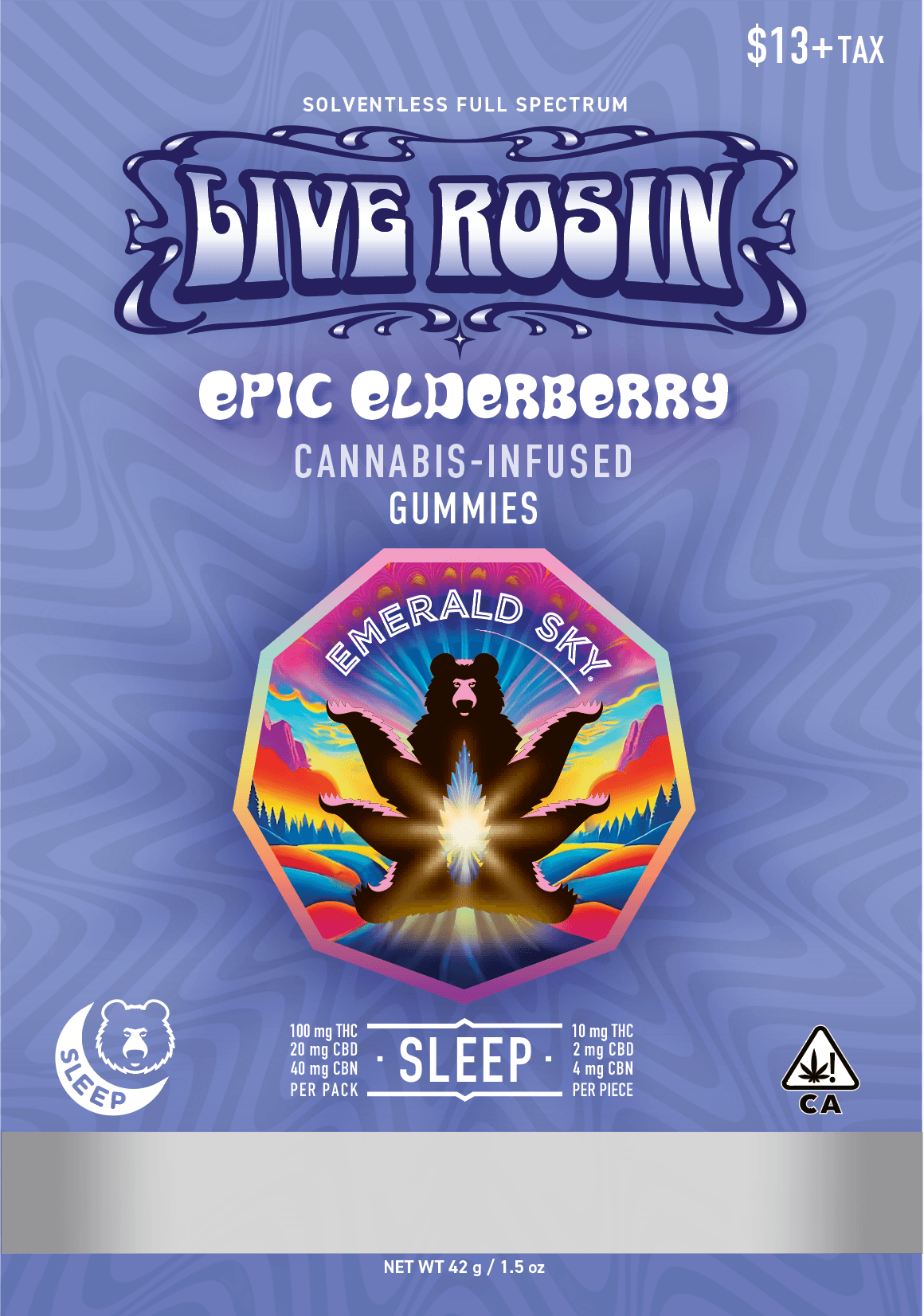 Emerald Sky Live Rosin Gummies 10ct 100mg Sleep Epic Elderberry 10:2:4 THC/CBD/CBN