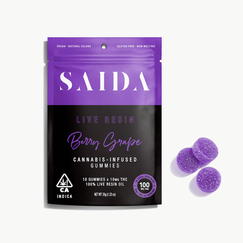 Saida Live Resin Gummies 100mg Indica Berry Grape