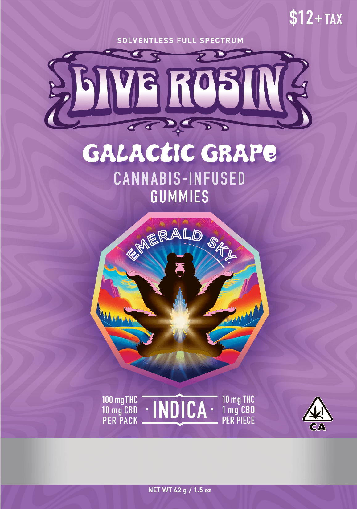 Emerald Sky Live Rosin Gummies 10ct 100mg Indica Galactic Grape