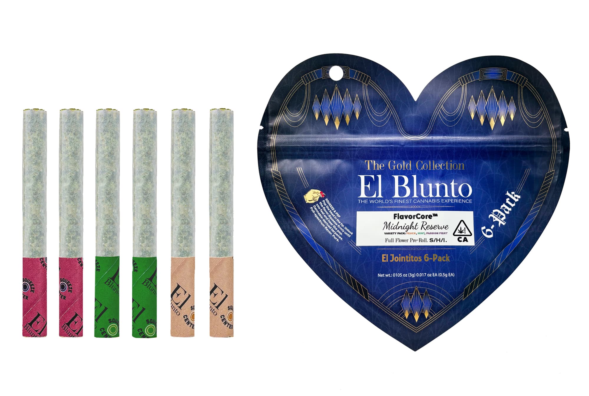 El Blunto Gold Jointo Variety Pk .5g Sativa Hybrid Midnight Reserve 3g 6pk