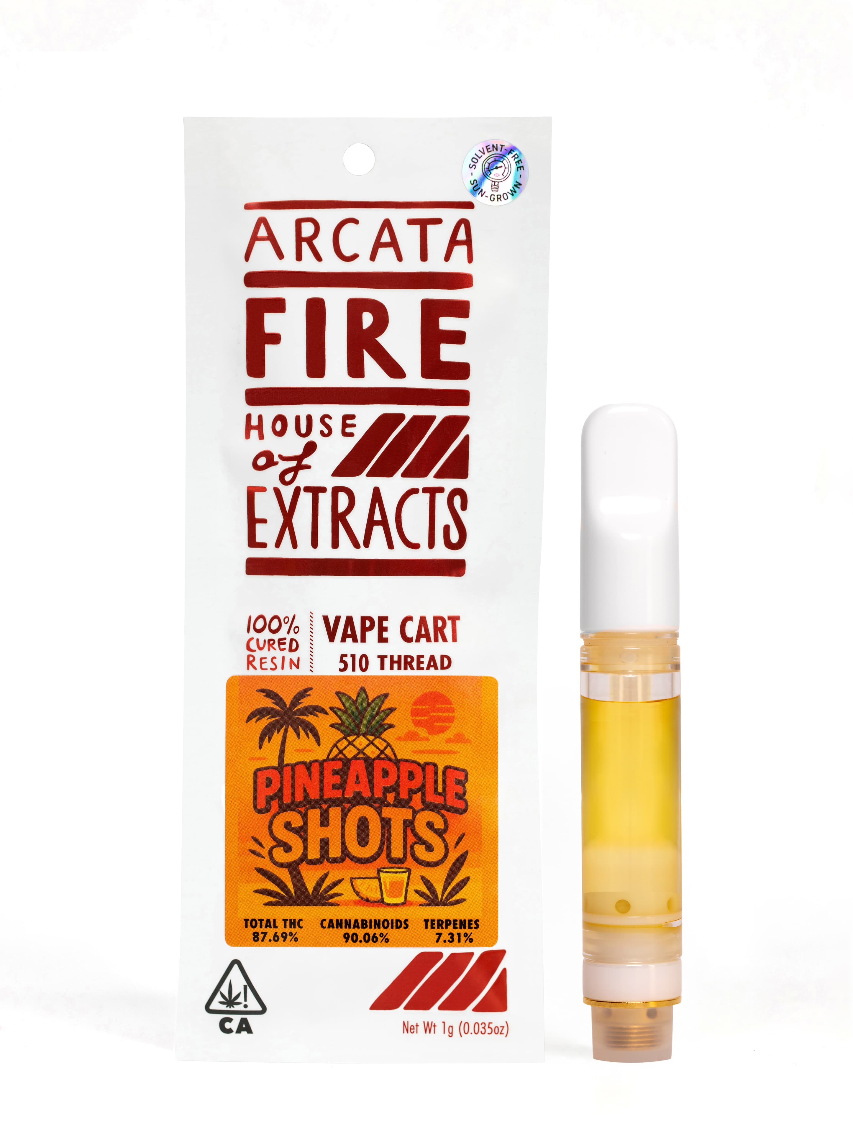 Arcata Fire 100% Cured Resin Cartridge 1g Sativa Pineapple Shots
