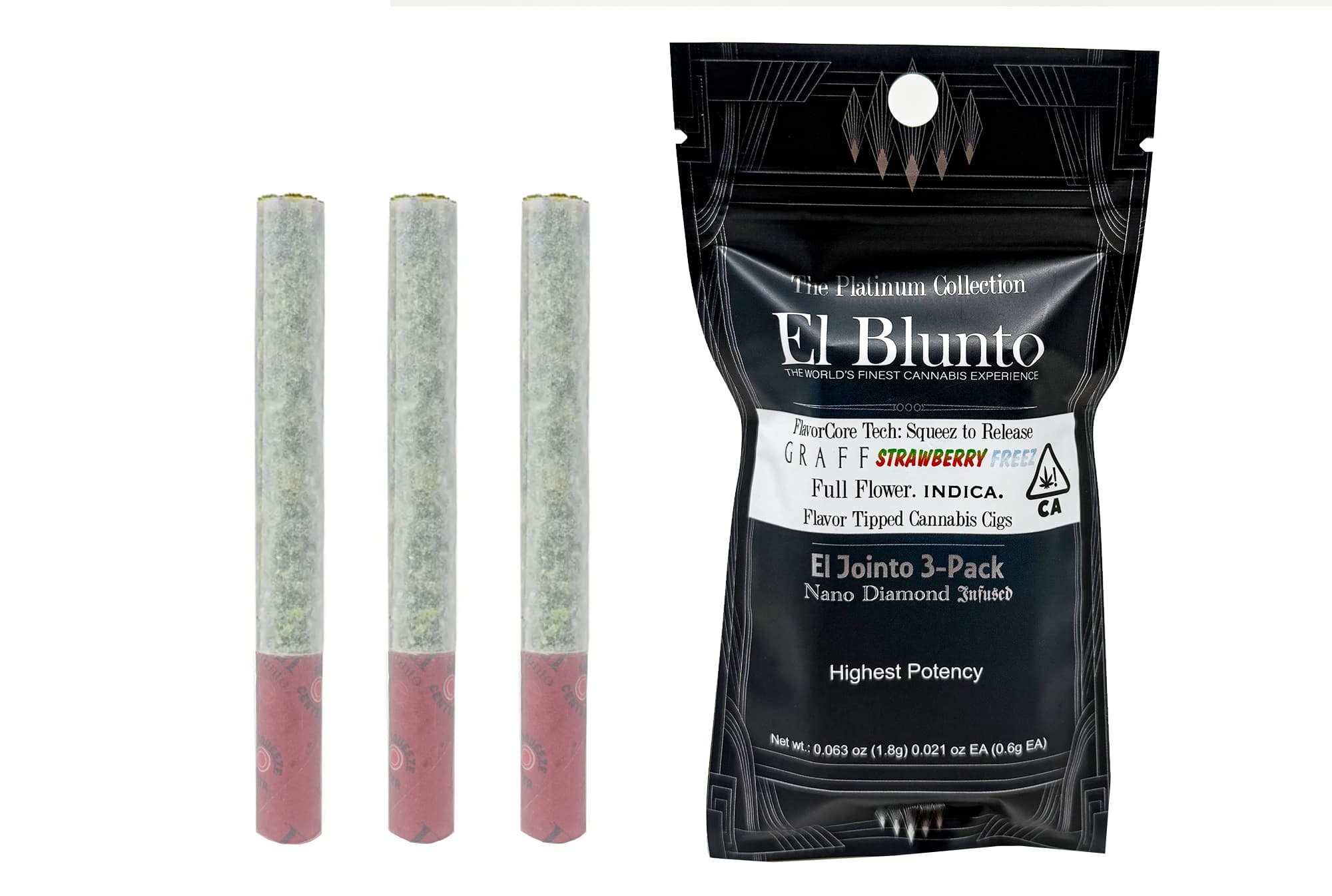 El Blunto FlavorCore Diamond Jointo .6g Indica Graff Strawberry Freez 3pk 1.8g